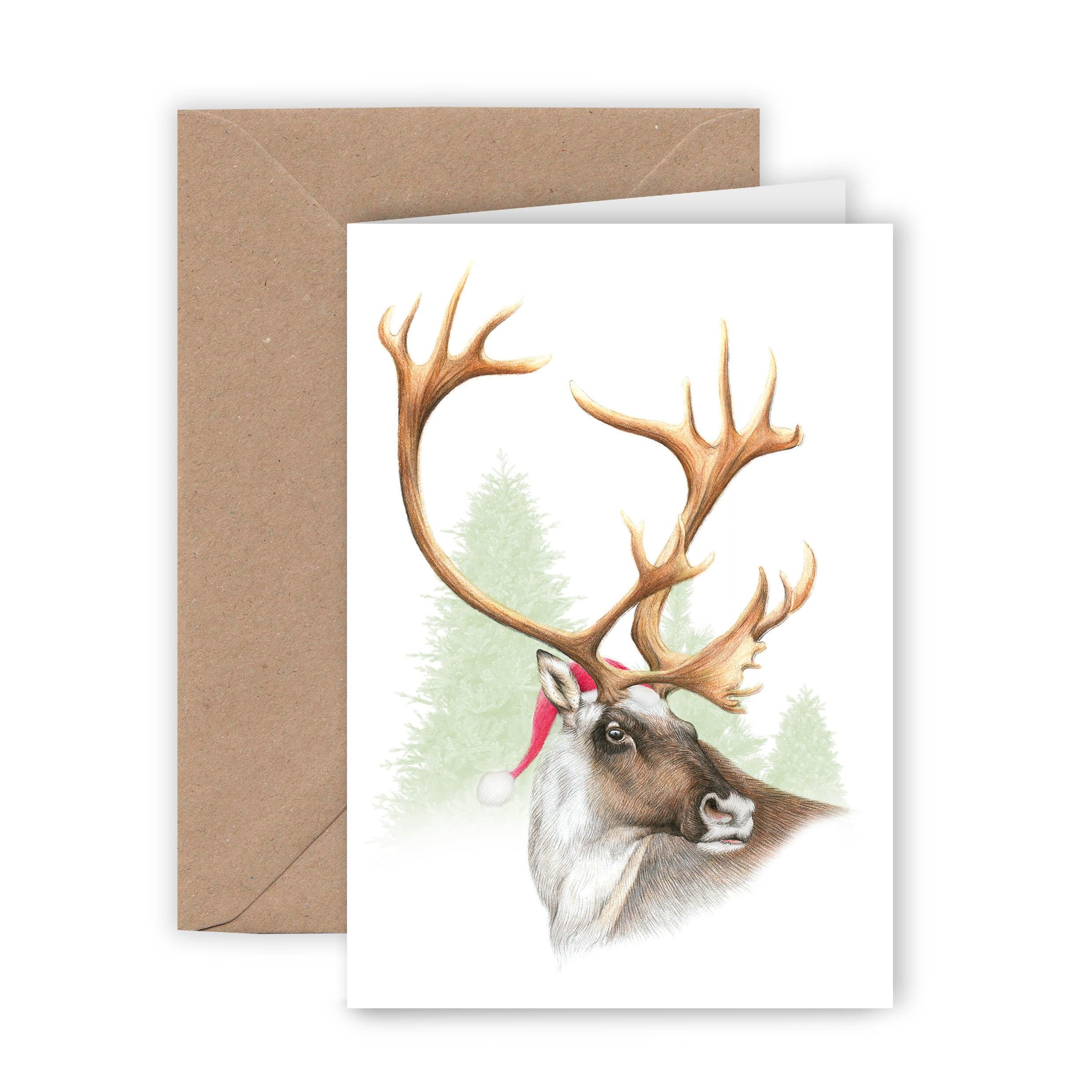 Biglietto di auguri di Natale, renna, biglietto di auguri con animali, biglietto di auguri per le feste