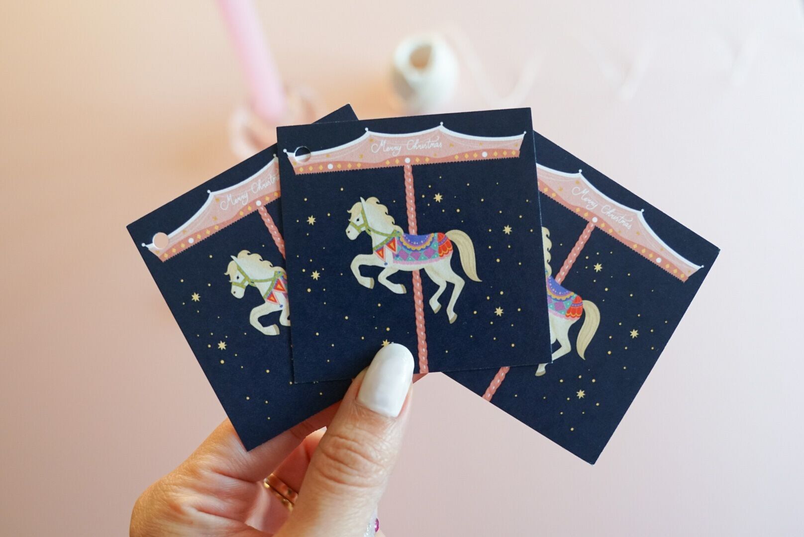 Lot de 3 étiquettes cadeaux de Noël carrousel