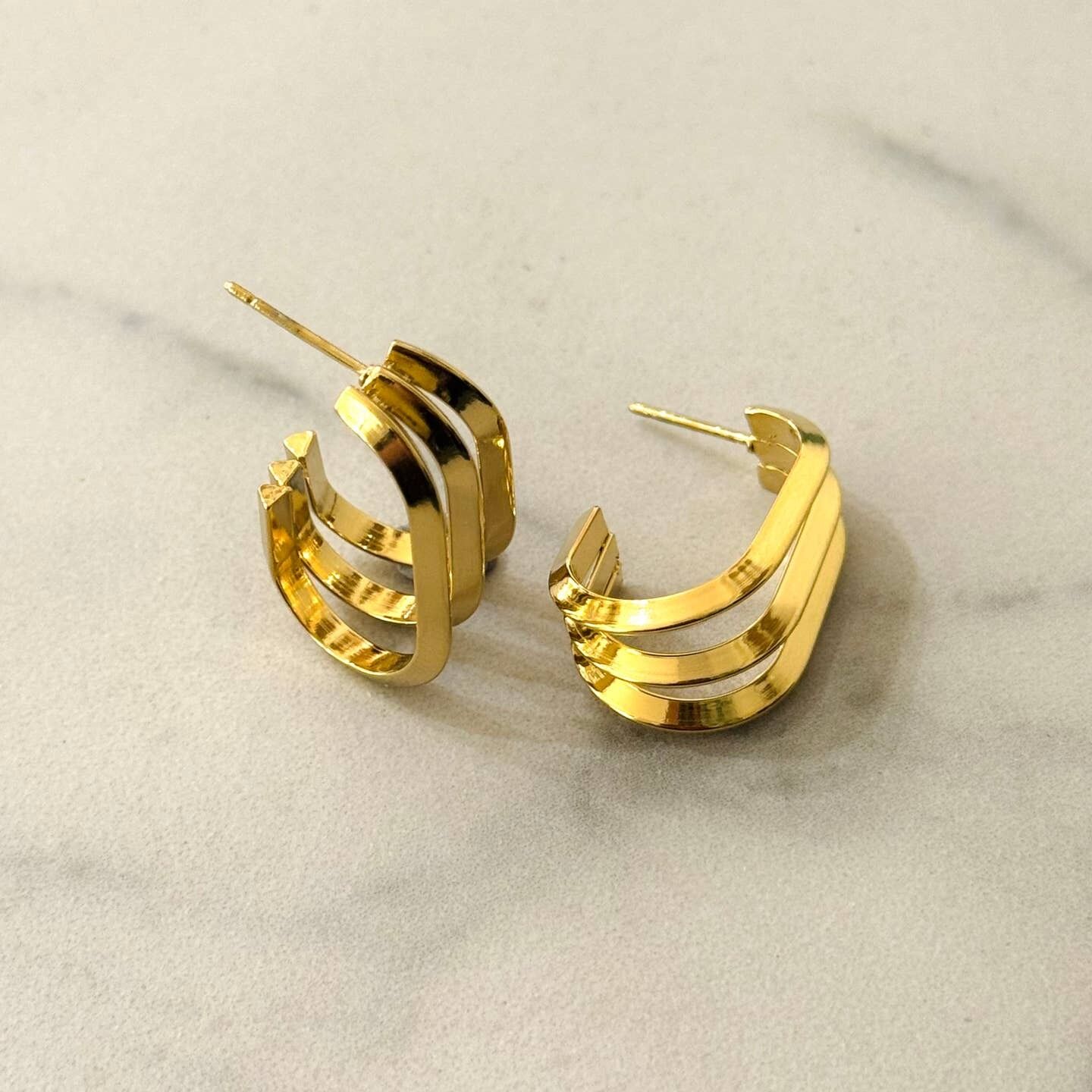 Triple Lines Stainless Steel Earrings  