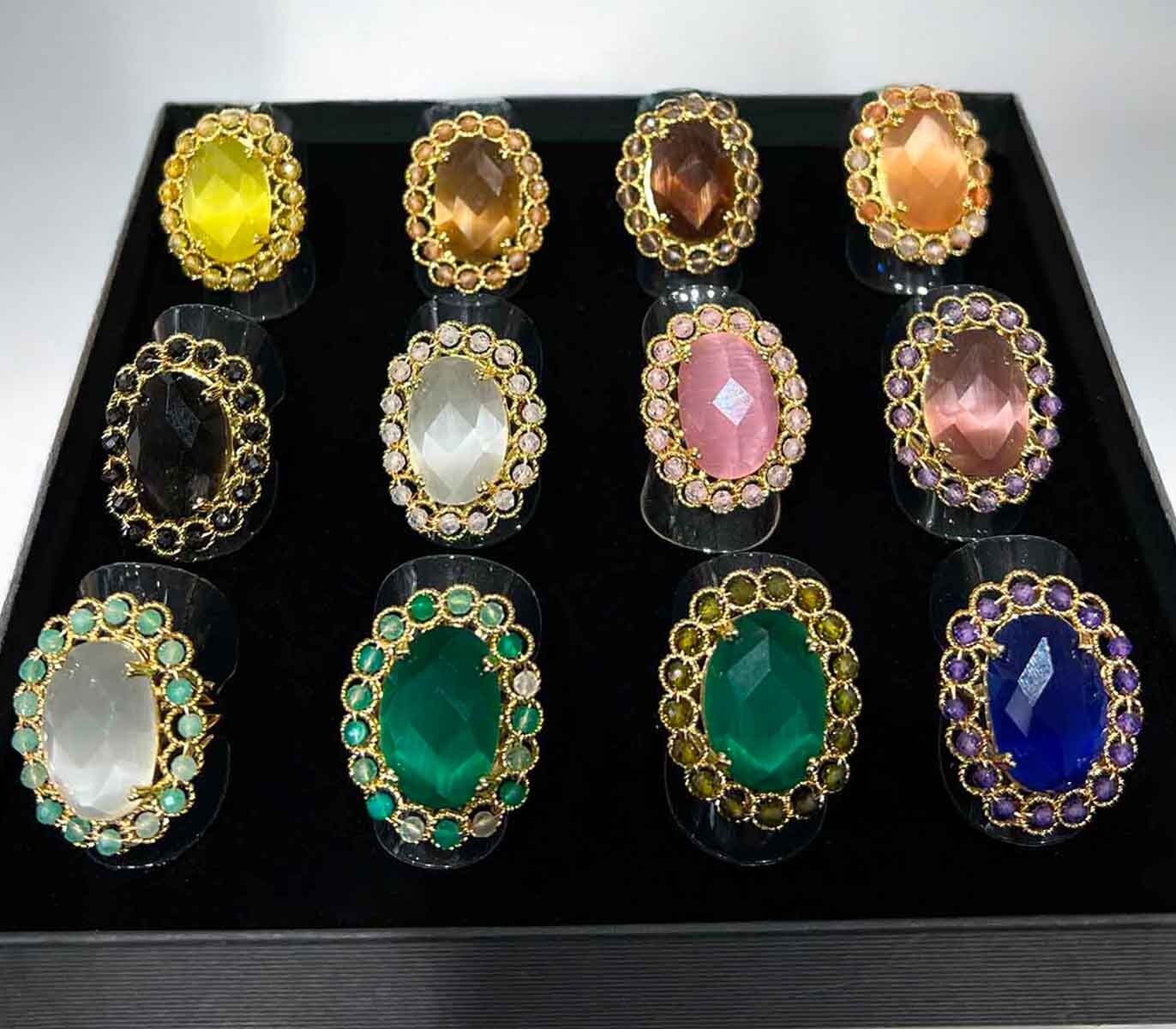 Anelli con occhio di gatto e pietre naturali - Ottone 14K di alta qualità