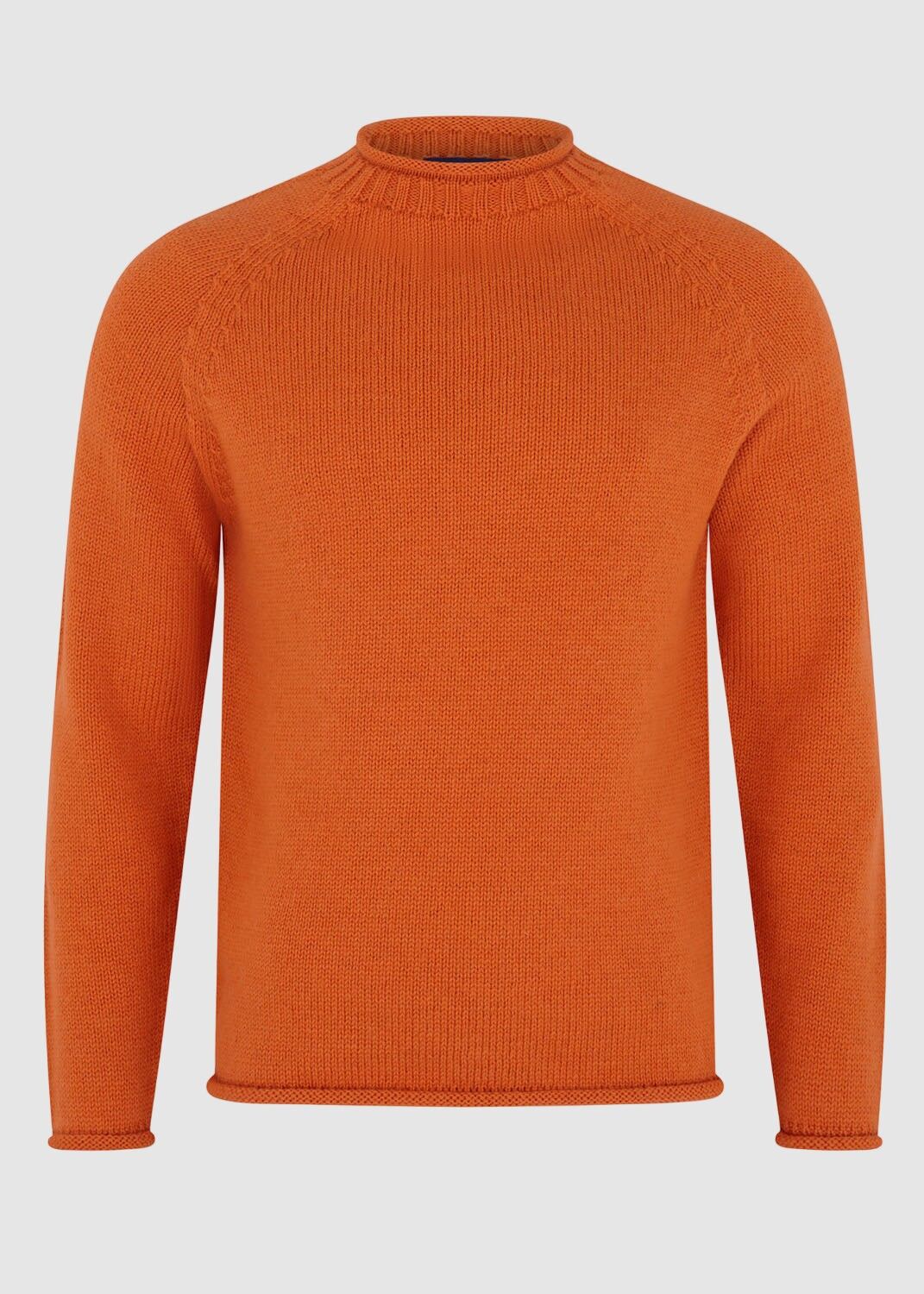 Jersey de cuello redondo con borde enrollado de lana británica - Naranja