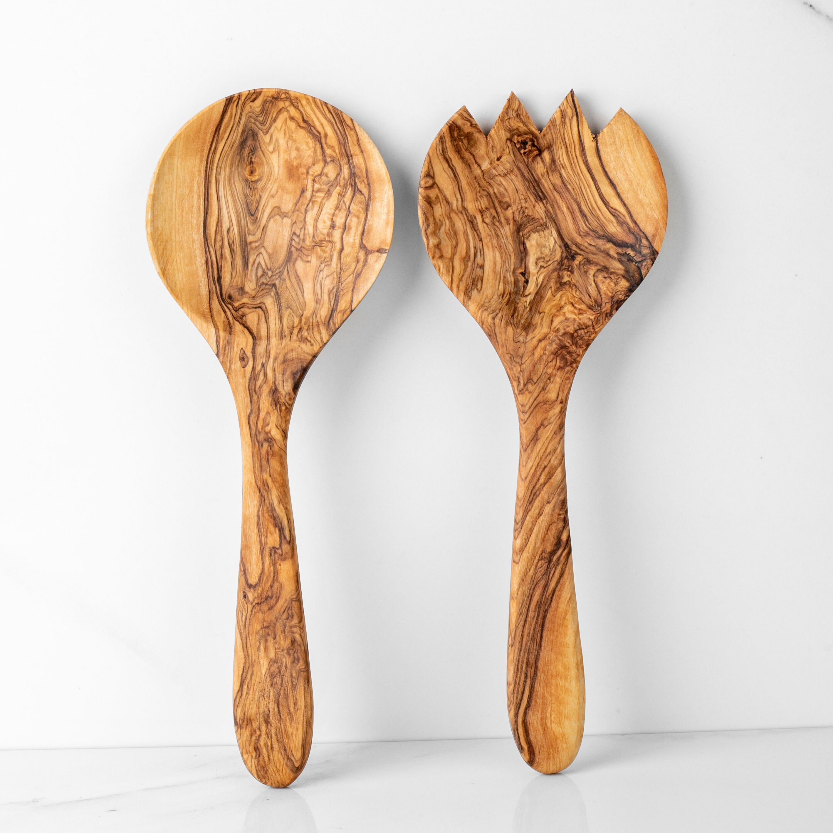Ensemble de couverts à salate en bois d'olivier – Cuillère et cuillère artisanales