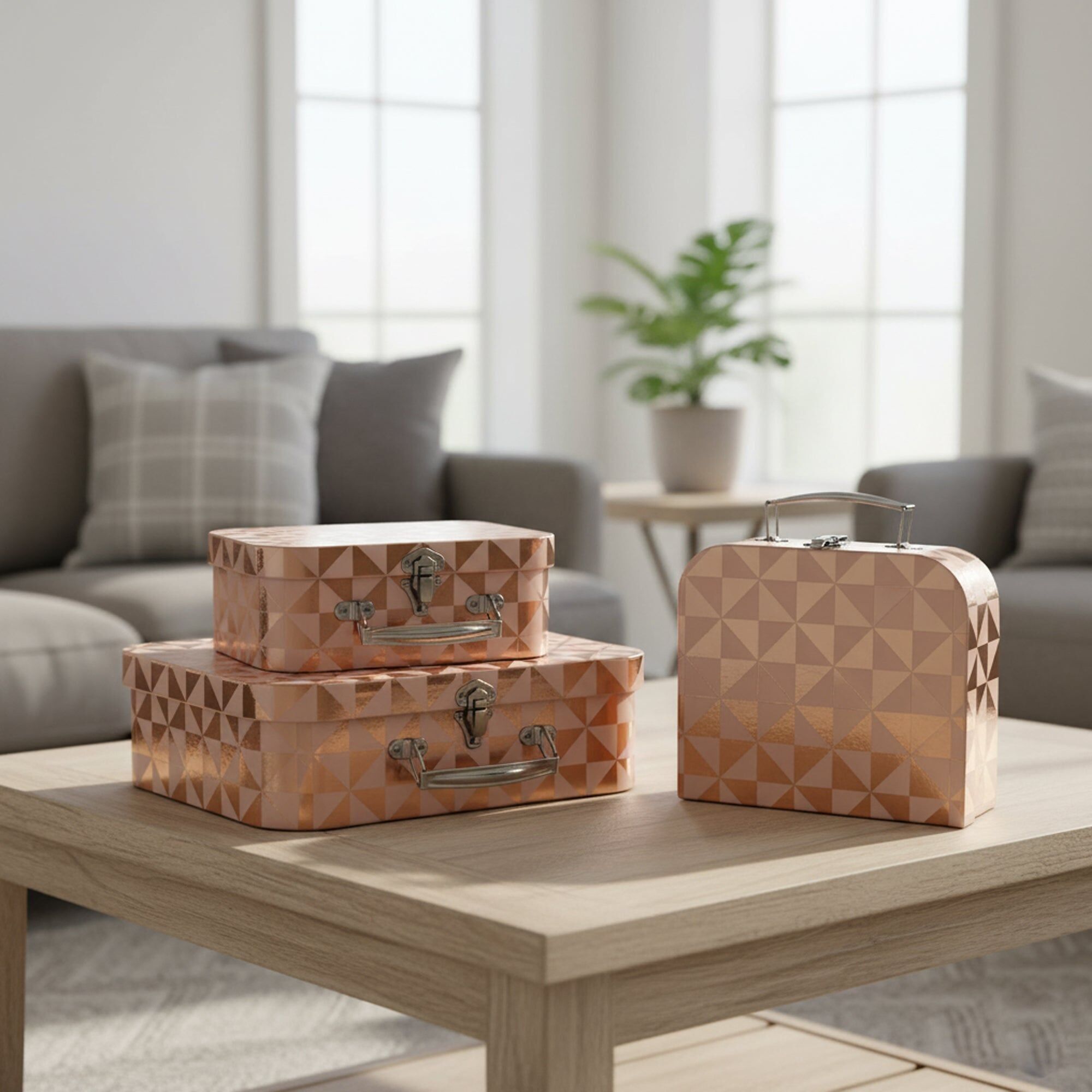 Luxury Rose Gold Foil Suitcase Style Gift Boxes - Set of 3
