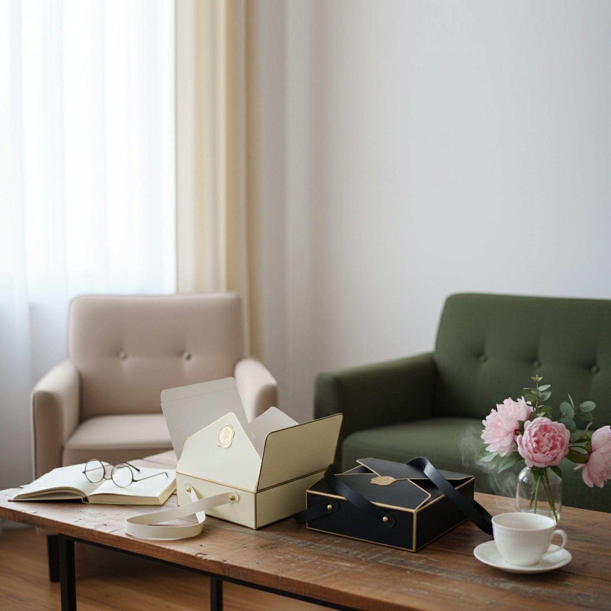 Coffret cadeau de luxe avec poignées - Lot de 12 (Couleurs disponibles)