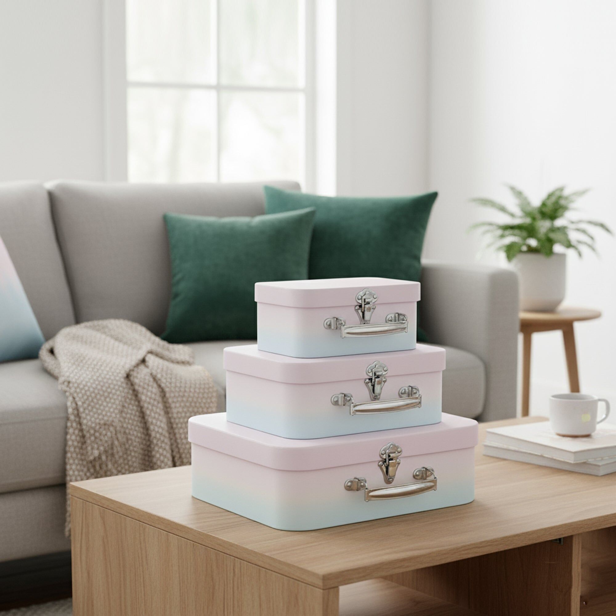 Luxury Pink Blue Ombre Suitcase Style Gift Boxes - Set of 3