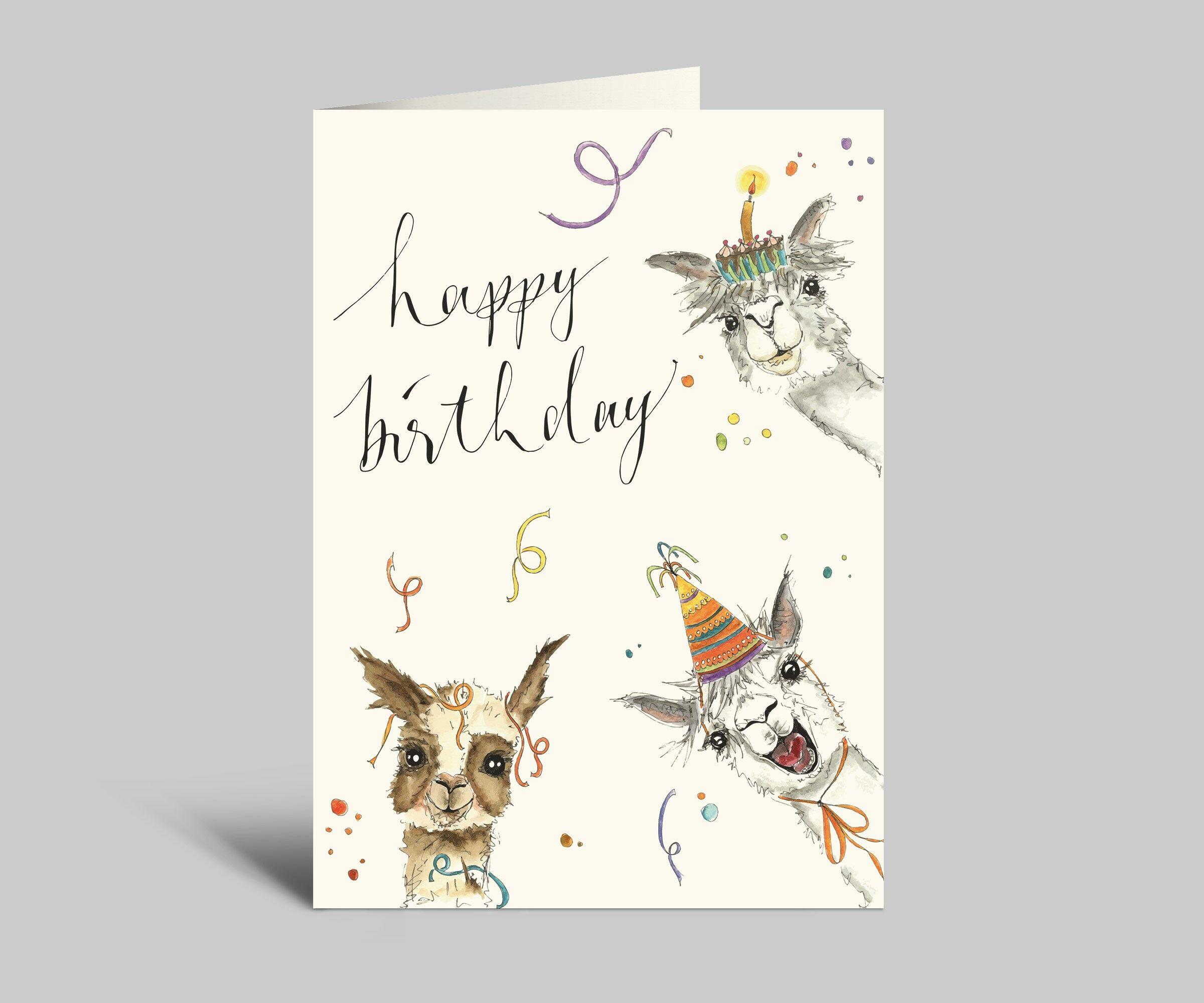 Biglietto di auguri di compleanno con alpaca | Buon compleanno | Tre adorabili alpaca | Biglietto piegato con busta