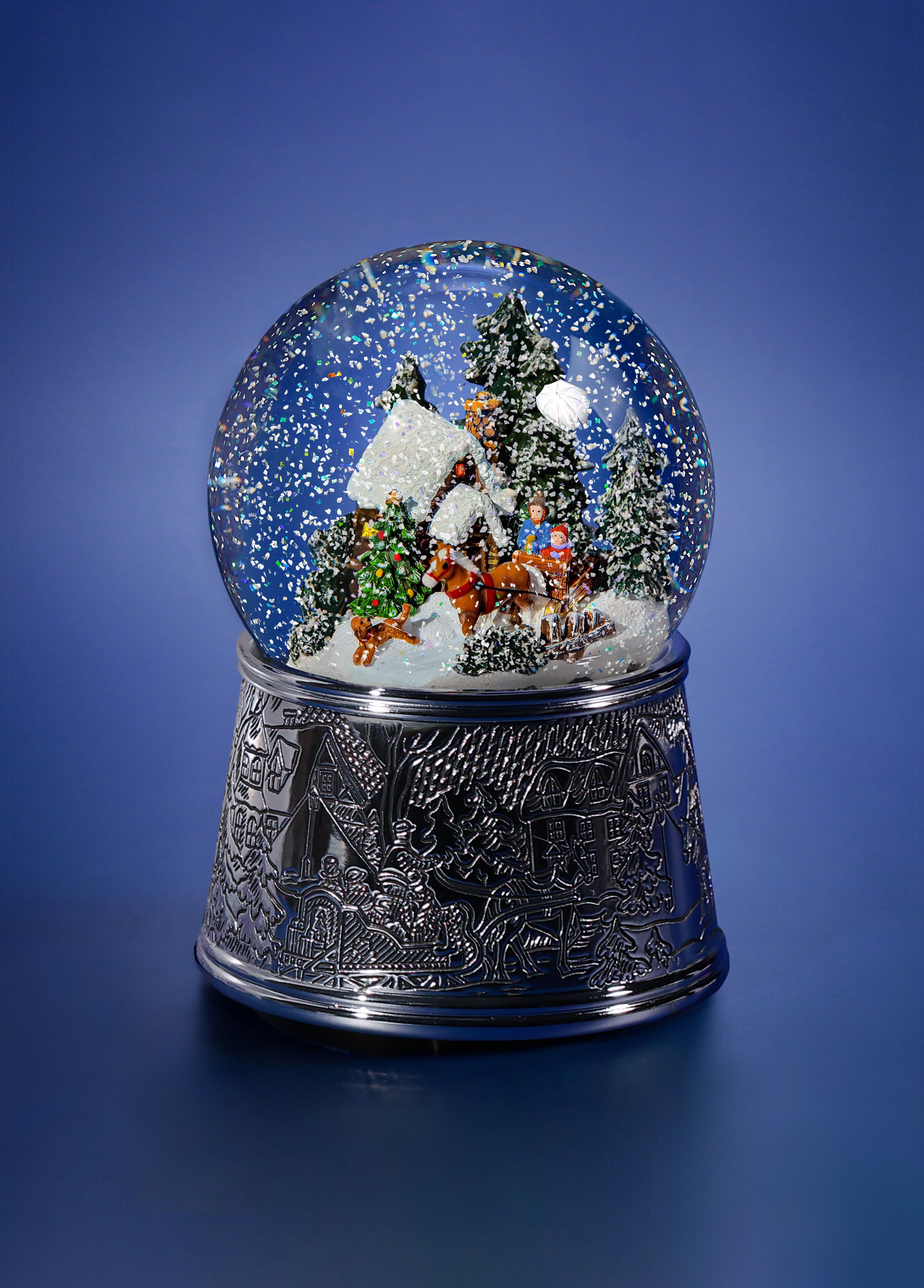 Boule à Neige Musicale de Noël « Tempête de Neige de Noël », rétroéclairage, tempête de neige électrique automatique, en verre