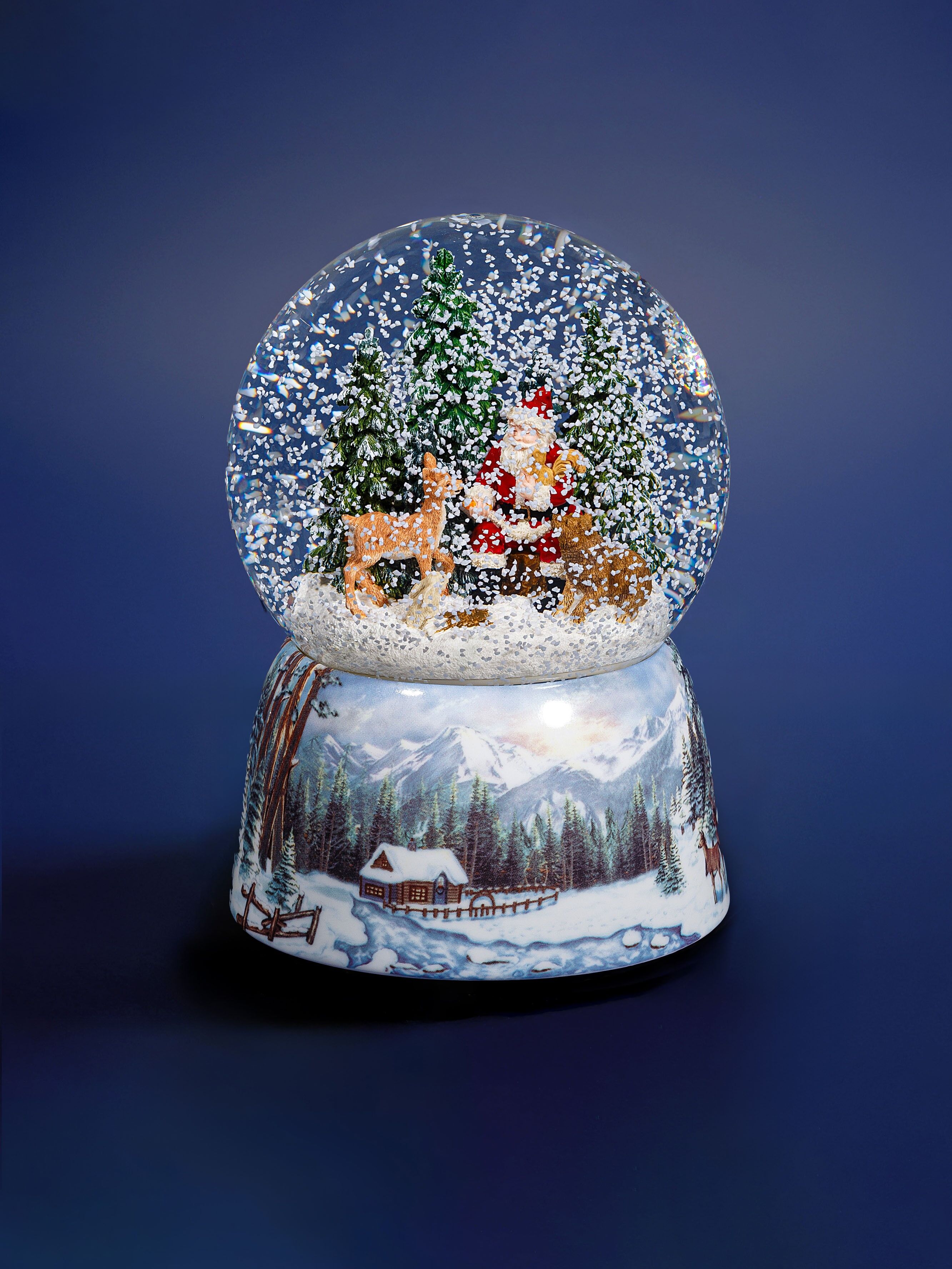 Boule à neige Gentil Père Noël – boule à neige de Noël en verre, snow globe musicale avec Père Noël et animaux de la forêt