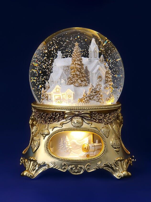 Magnifique Boule à Neige Musicale « Conte de noël doré», avec illuminations, tempête de Neige Automatique