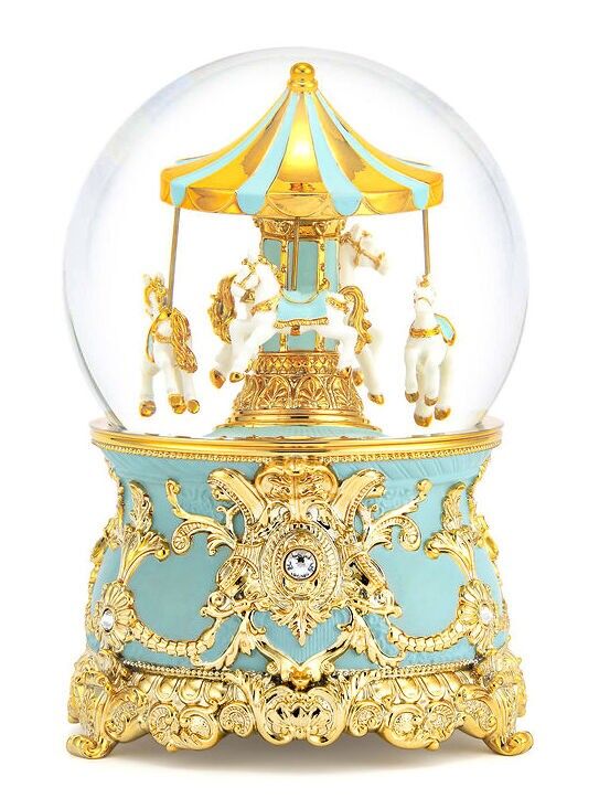 Boule à neige tendance "Carrousel Turquoise" avec cristaux Swarovski.