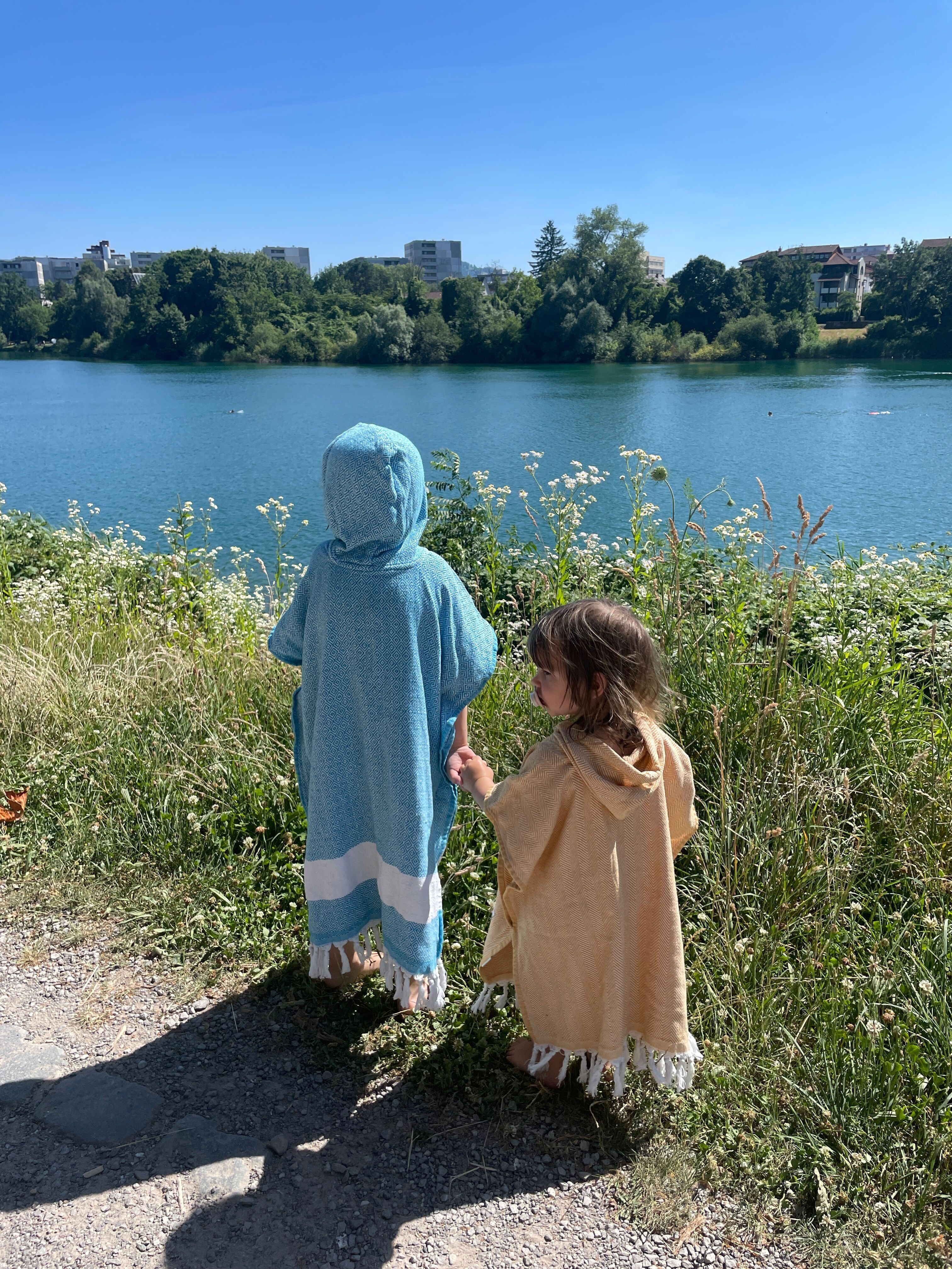 Poncho de plage enfant avec capuche / Poncho / Serviette de bain / Paréo / 100 % coton