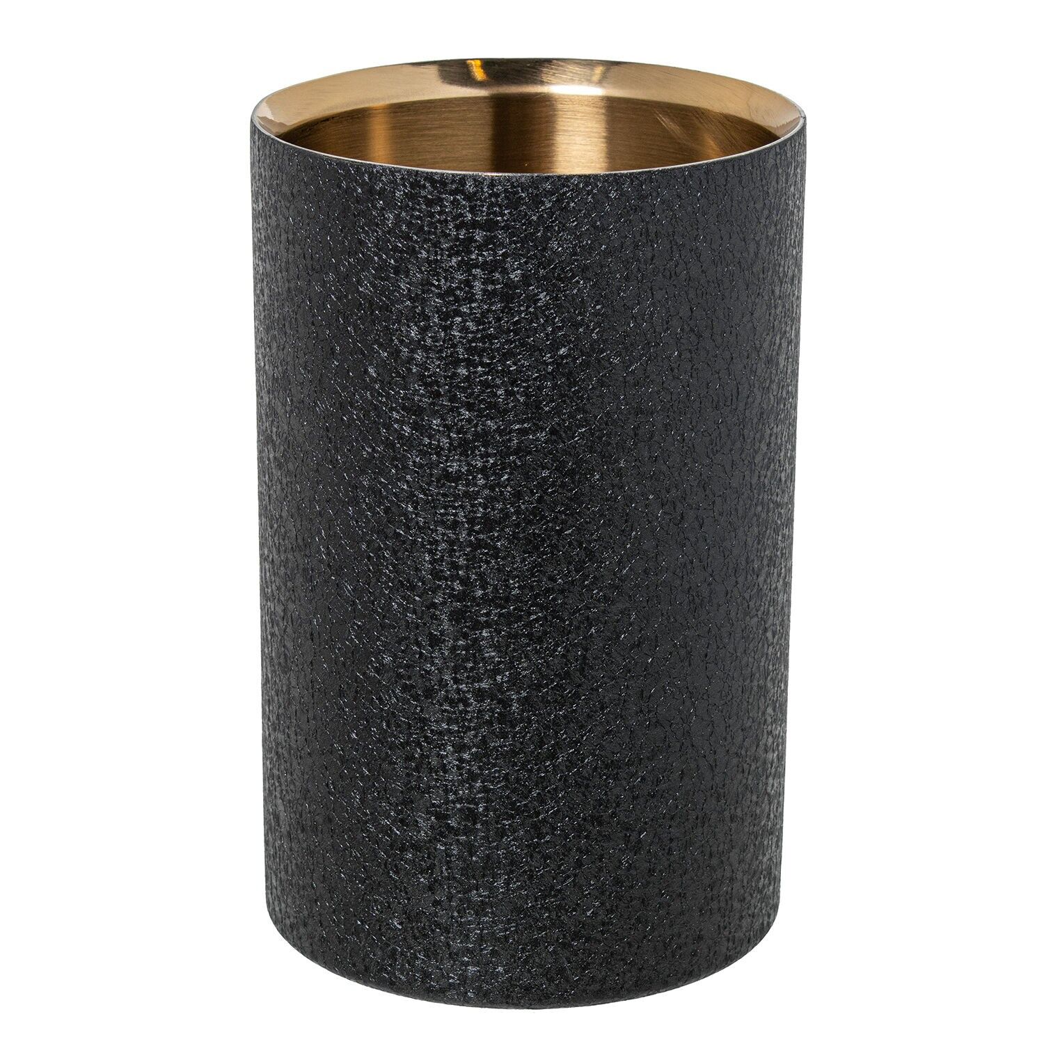 Flaschenkühler aus Edelstahl, mattgold, schwarzer Deckel, 12 x 19 cm ST784