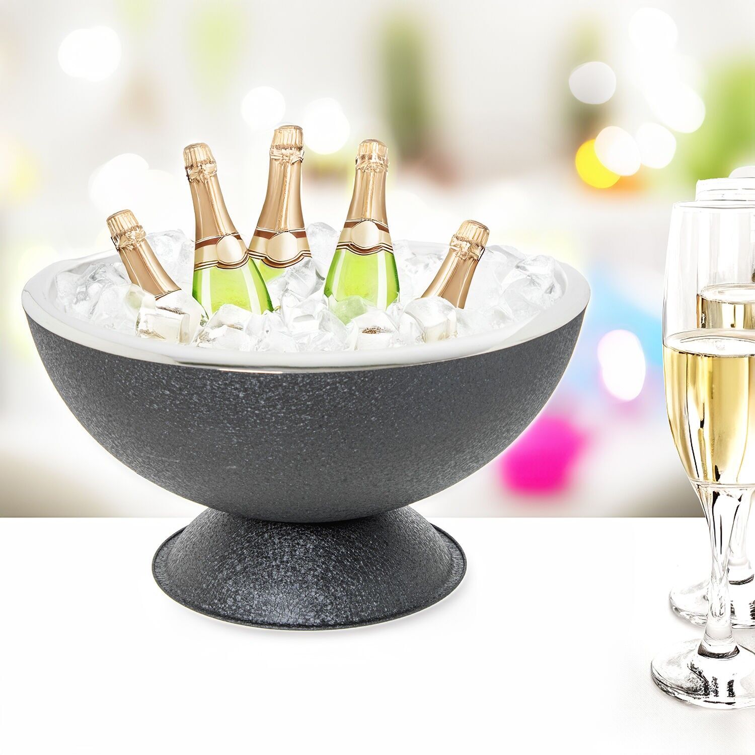 Flaschenkühlerschale aus Edelstahl, schwarzer Deckel 43 x 23 cm, Boden: 25 cm ST781