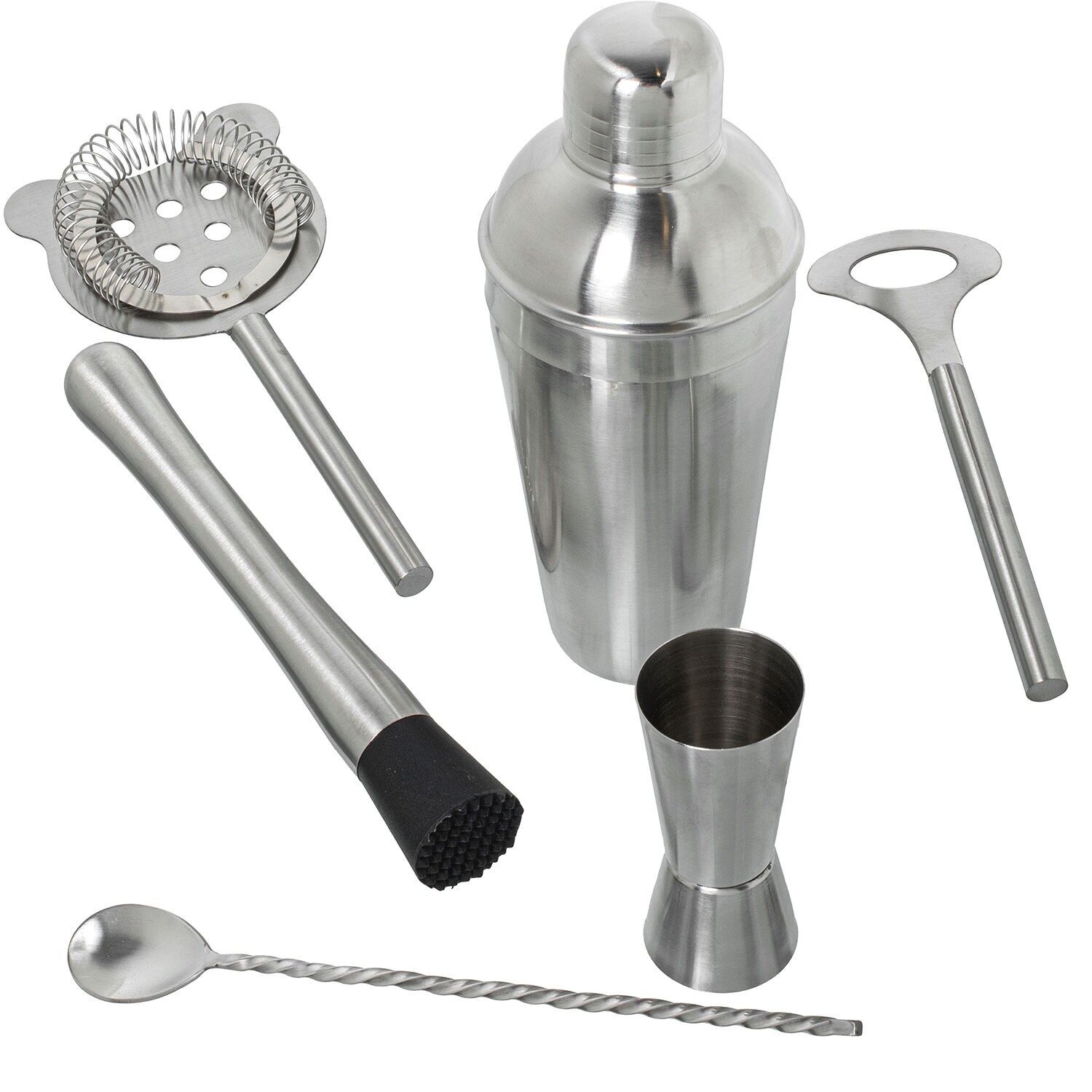 6-teiliges Cocktail-Set aus mattem Edelstahl: 550-ml-Cocktailshaker, 28-cm-Löffel ST798