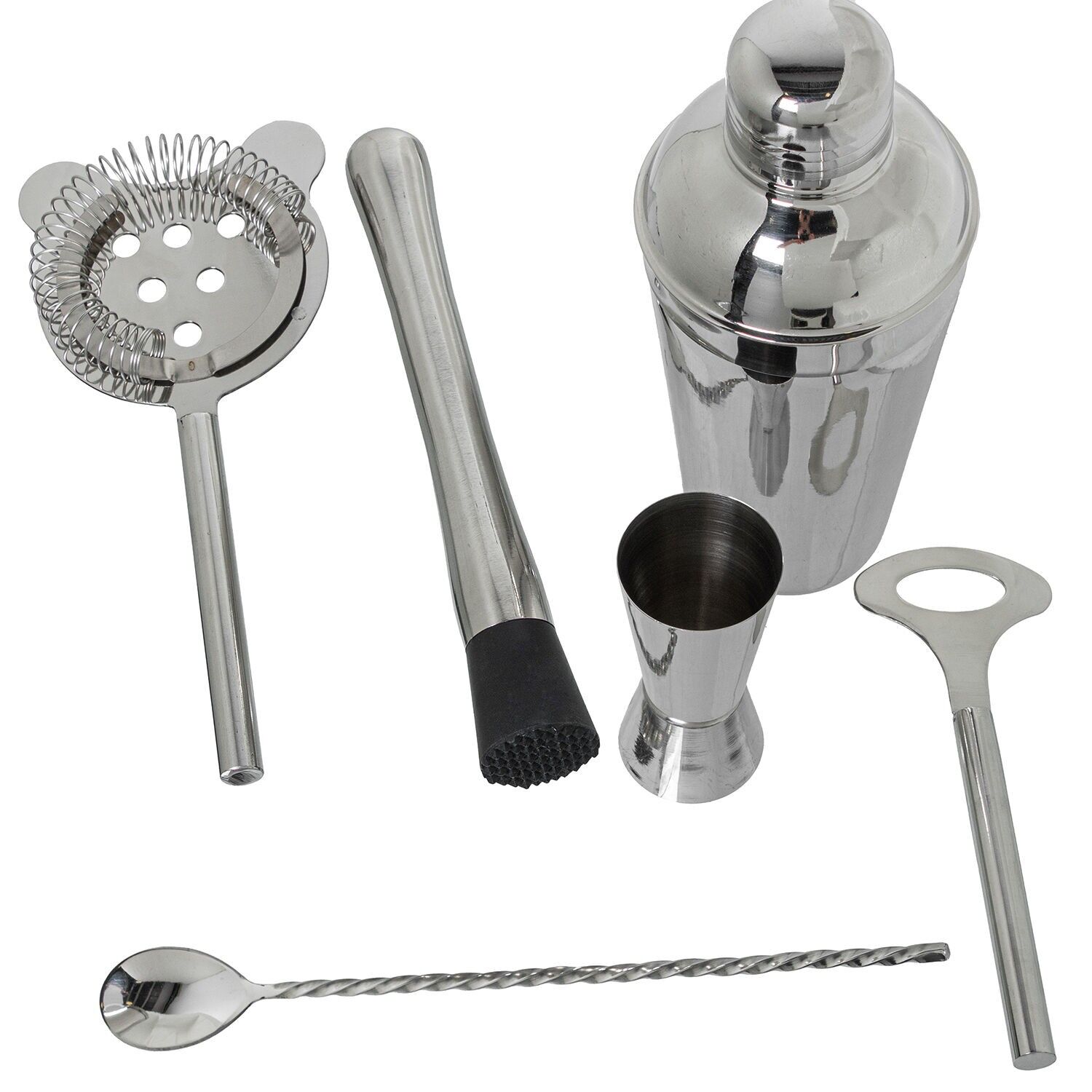 6-teiliges Cocktailbesteck-Set aus Edelstahl: 550-ml-Cocktailshaker, 28 cm langer Löffel ST797