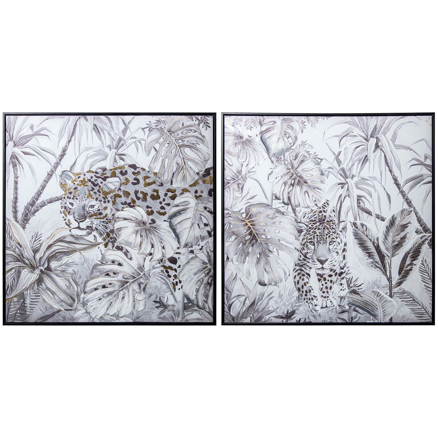 Set aus 2 Bildern mit Leopardenmuster 22335-80x80cm mit schwarzem ABS-Rahmen 80x3, 5x80cm ST1343