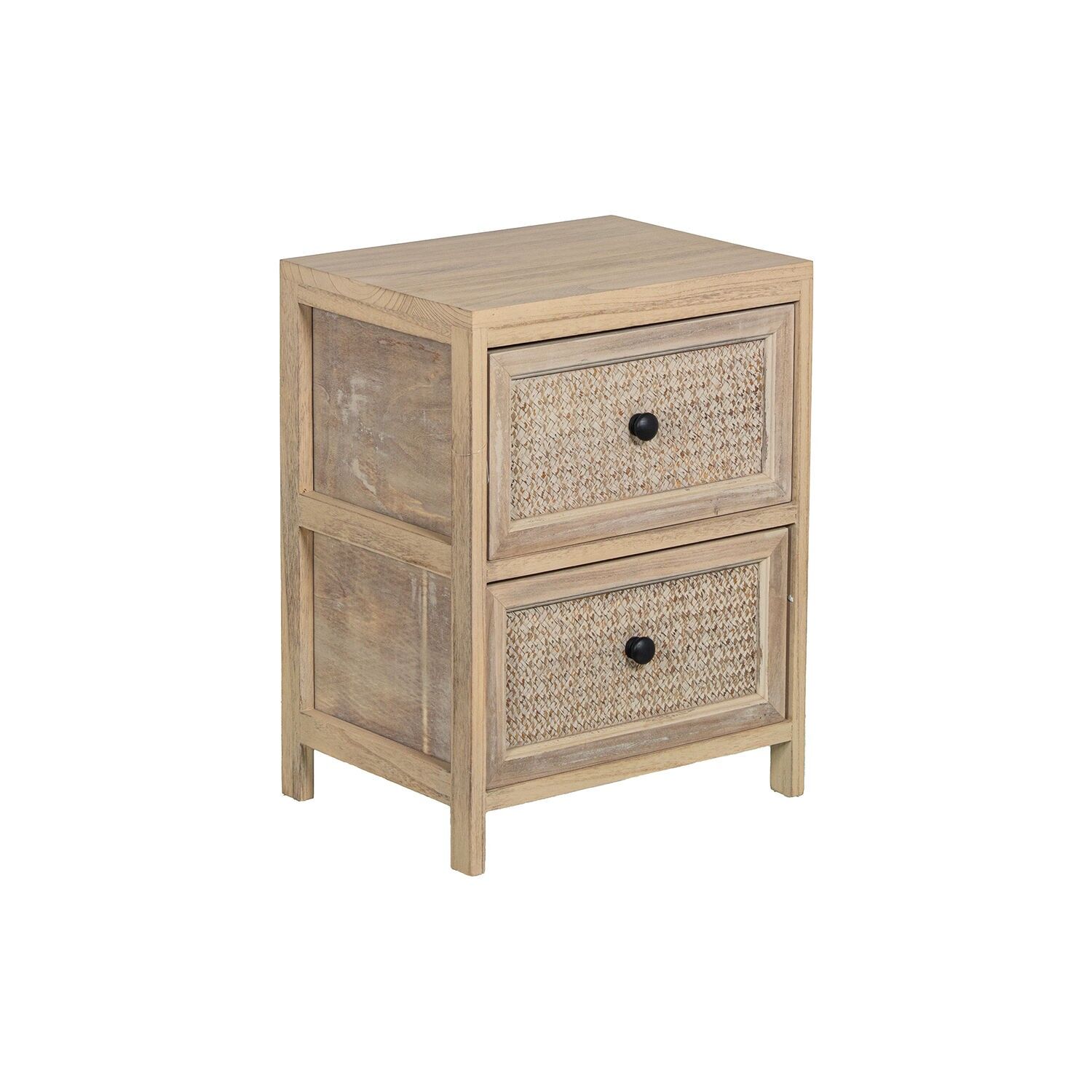 Holzkommode mit 2 Weidenkorbschubladen, Paulownienholz, 40 x 30 x 52 cm, Schubladen: 36 x 28 x 19 cm ST3828