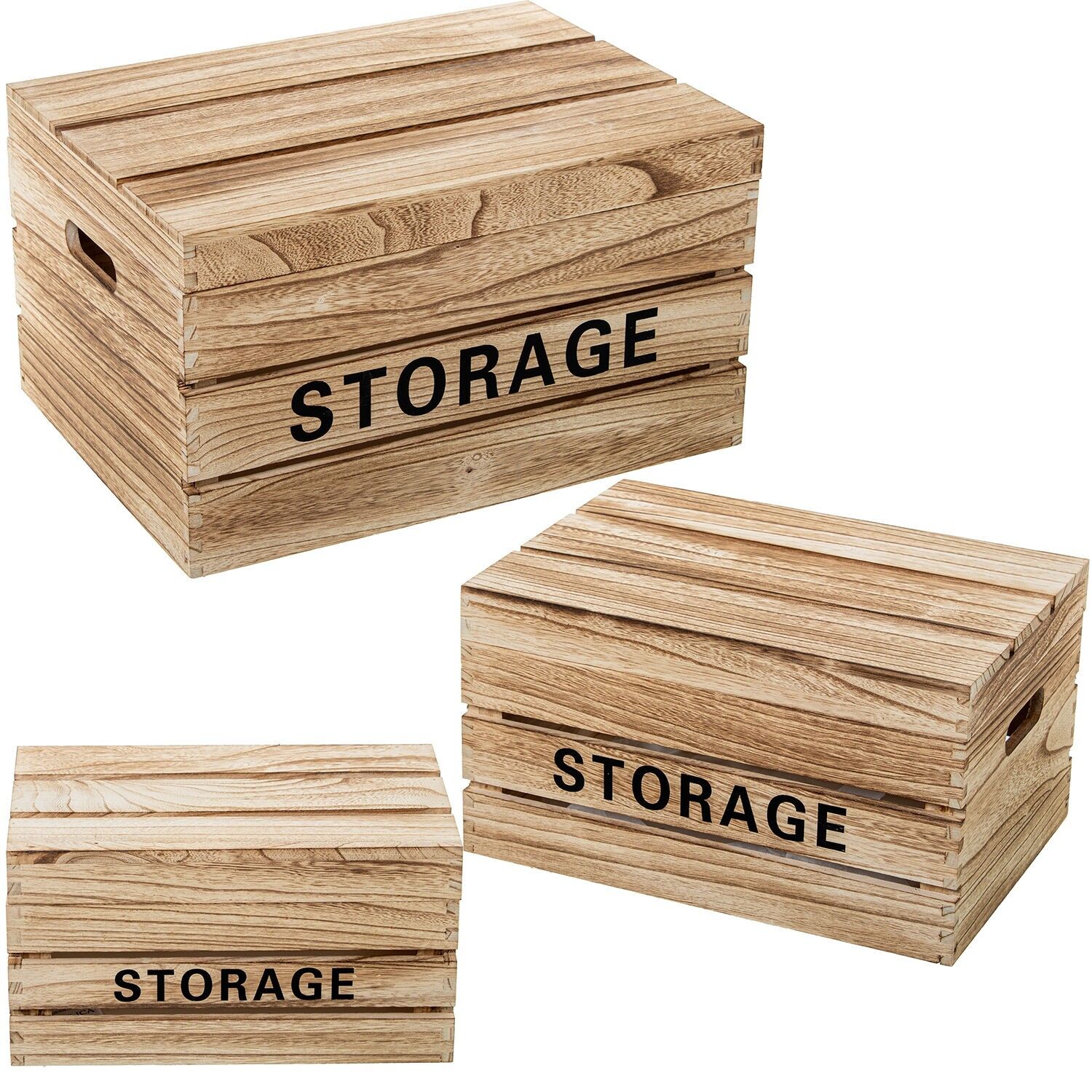 Set aus 3 Aufbewahrungsboxen aus natürlichem Paulowniaholz, 42x31x24, 36x25x20 und 30x19x16cm, ST3834