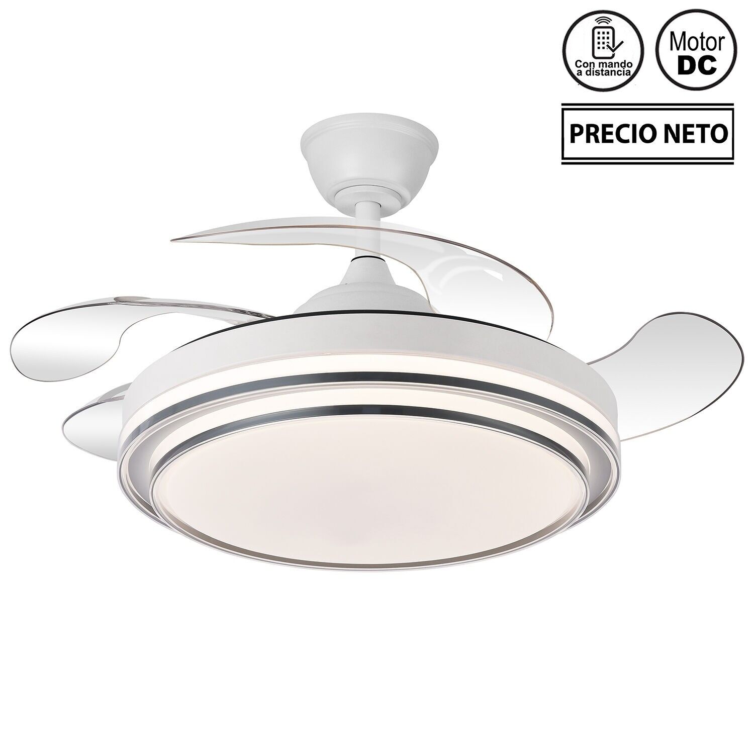 Deckenventilator mit Beleuchtung, 4 einziehbare Flügel, weiß, Elysian, 107 x 34–49 cm, Lampe: 50 cm, ST4635