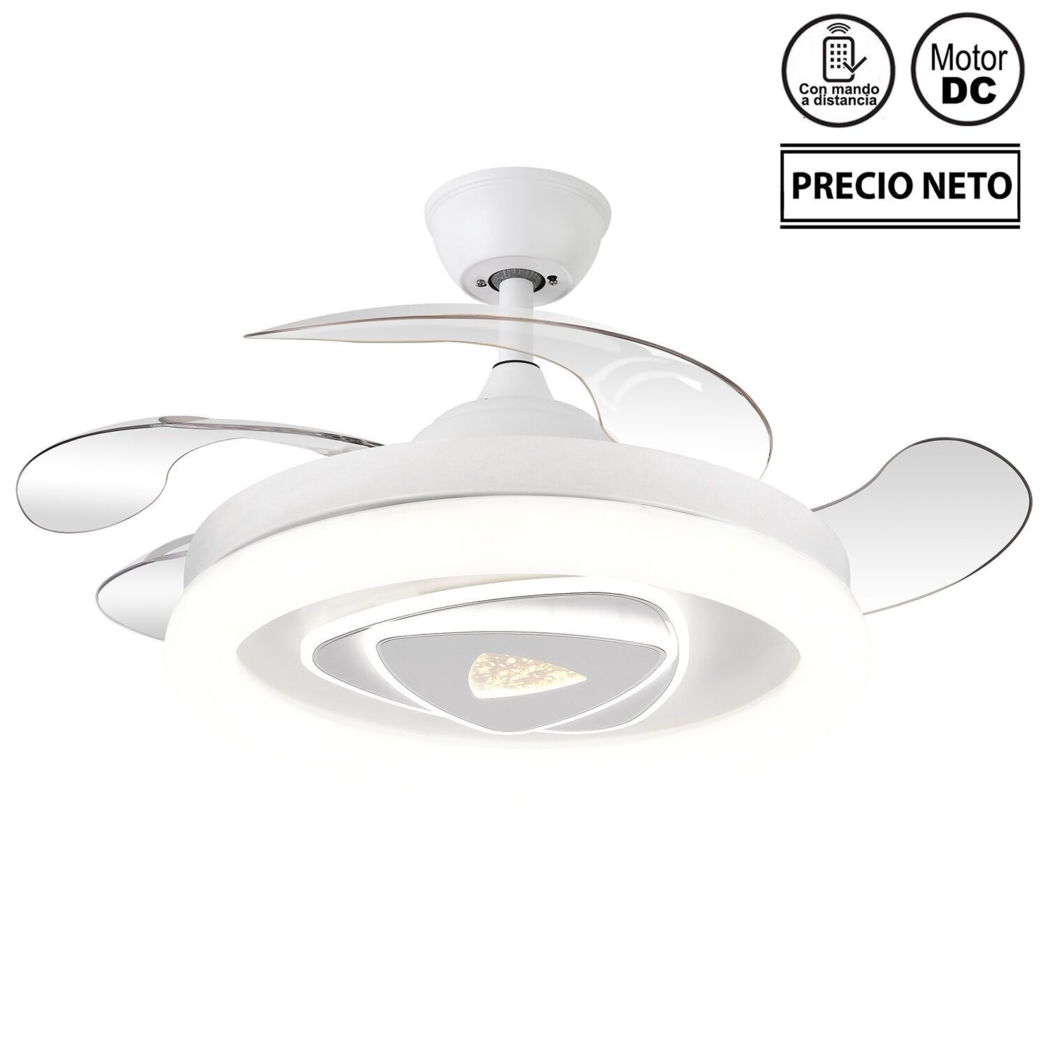 Deckenventilator mit Beleuchtung, 4 einziehbare Flügel, Himmelweiß, 107 x 33–48 cm, Lampe: 50 cm ST4640