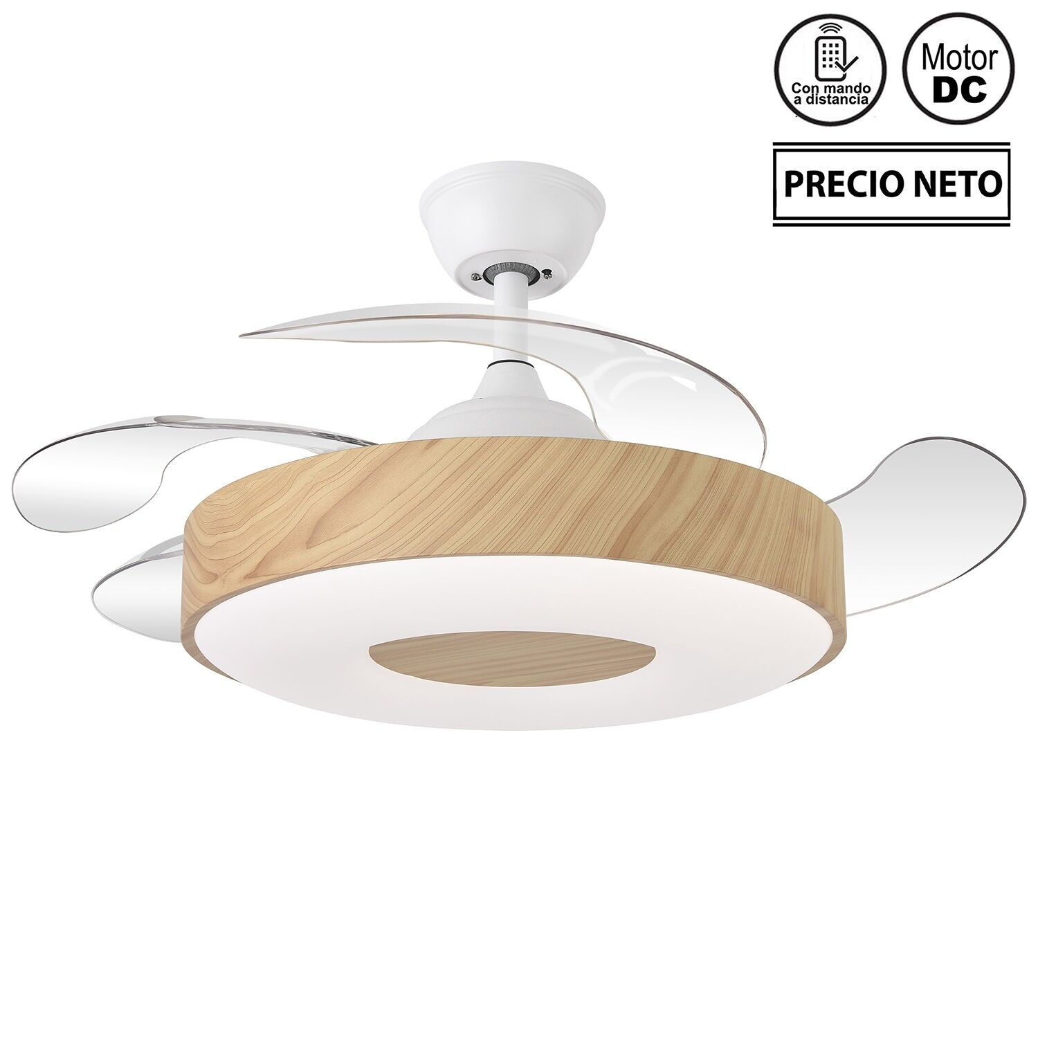 Deckenventilator mit Beleuchtung, 4 einziehbare Holzflügel, 107 x 33–48 cm, Lampe: 50 cm ST4638