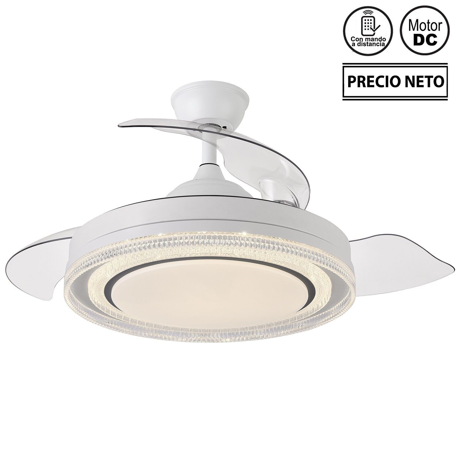 Deckenventilator mit Beleuchtung, 3 einziehbare Flügel, Weiß, 107 x 33–48 cm, Lampe: 50 cm ST4646