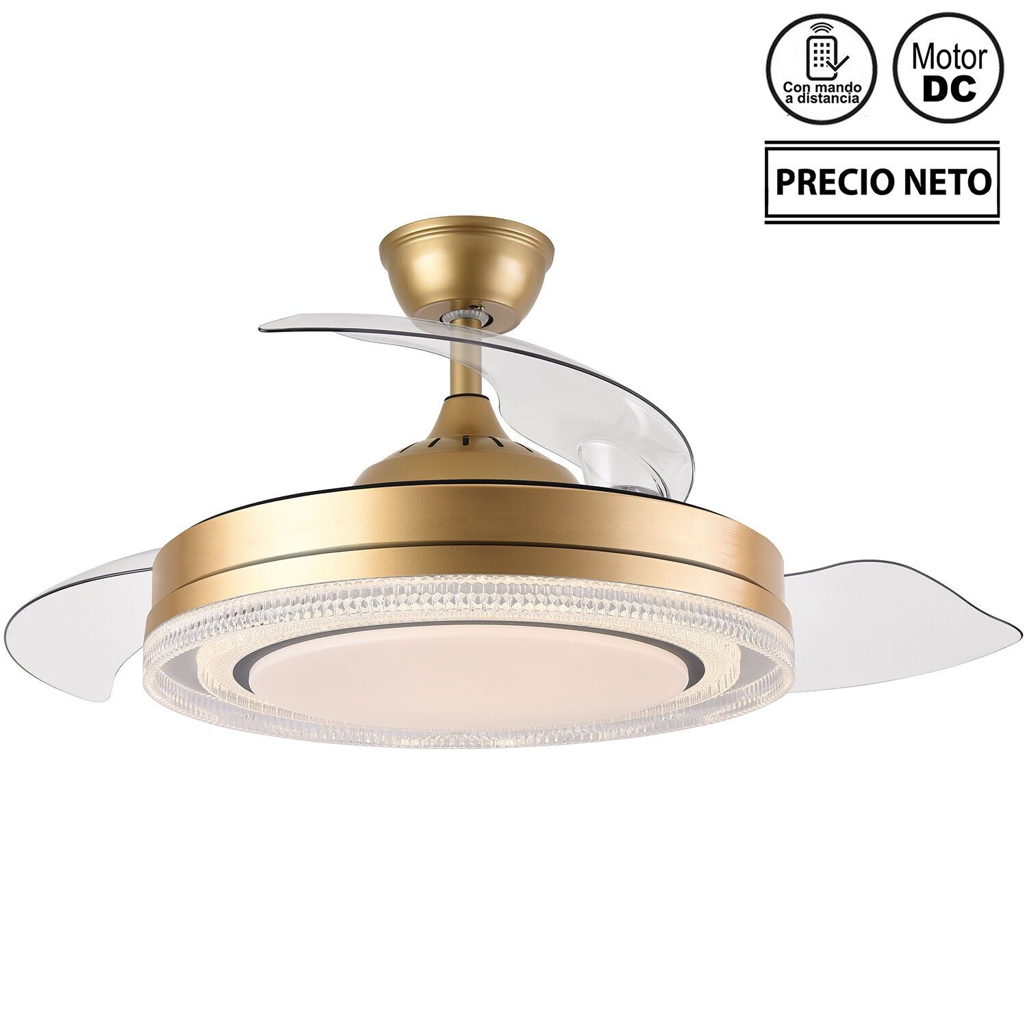 Deckenventilator mit Beleuchtung, 3 einziehbare Flügel, Gold Whisper, 107 x 33–48 cm, Lampe: 50 cm ST4648
