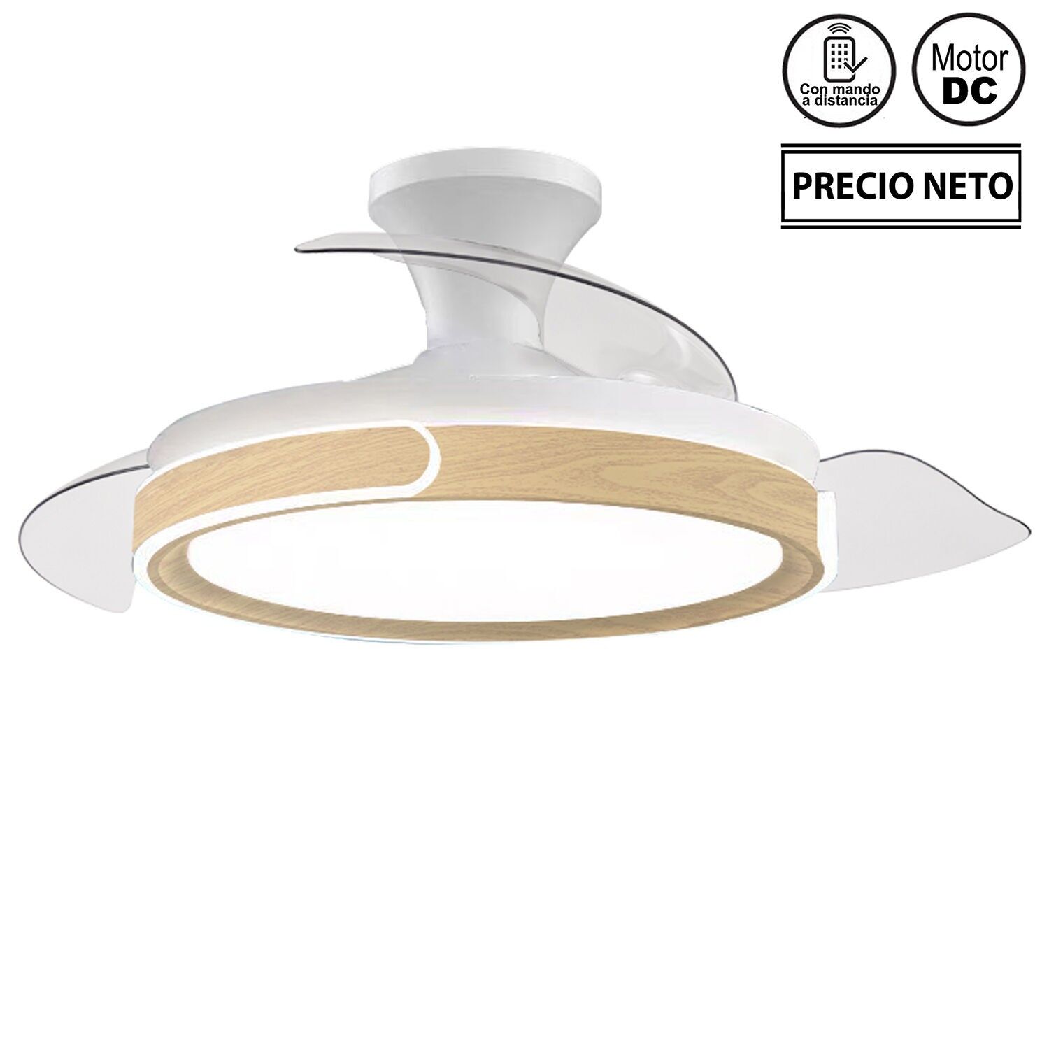 Deckenventilator mit Beleuchtung, 3 einziehbare Flügel, Oasis-Holz, 107 x 30 cm, Lampe: 45 cm ST4649