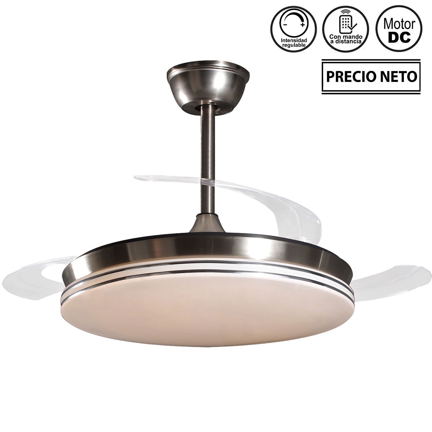 Deckenventilator mit Beleuchtung, 3 einziehbare Flügel, Chrom-Samt-Finish, 106 x 36–53 cm, Leuchtmittel: 45 cm ST4652