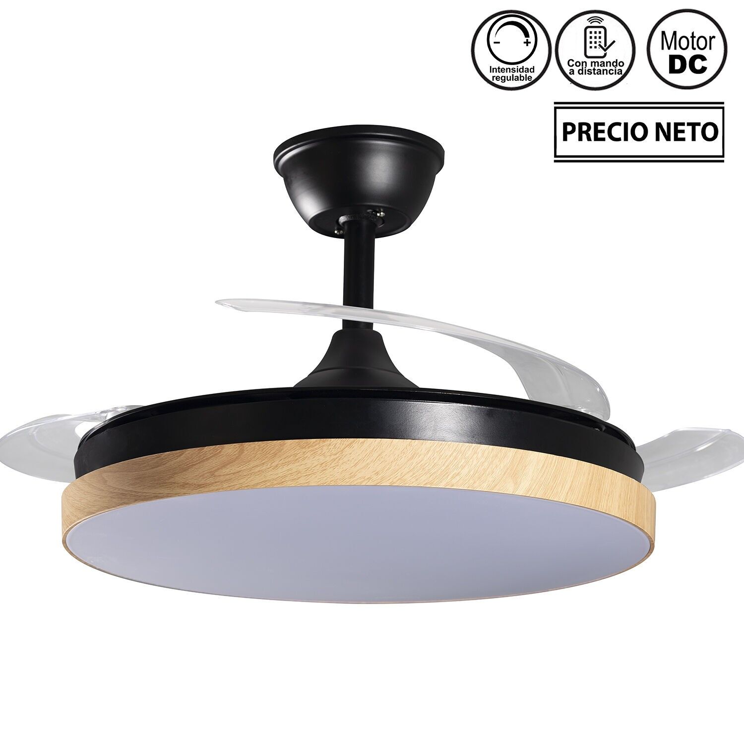 Deckenventilator mit Beleuchtung, 3 einziehbare Flügel, Samtholzoptik, 106 x 36–53 cm, Leuchtmittel: 45 cm ST4654