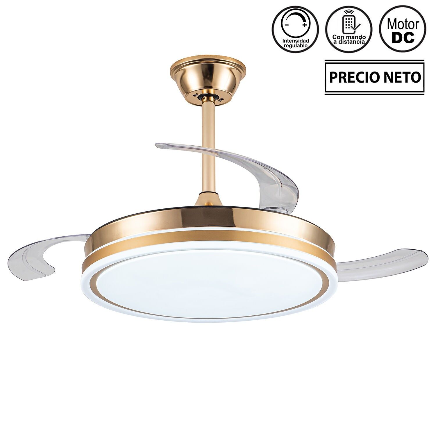 Deckenventilator mit Beleuchtung, 3 einziehbare Flügel, goldfarbene Leuchtmittel, 106 x 36–53 cm, Leuchtmittel: 45 cm ST4662