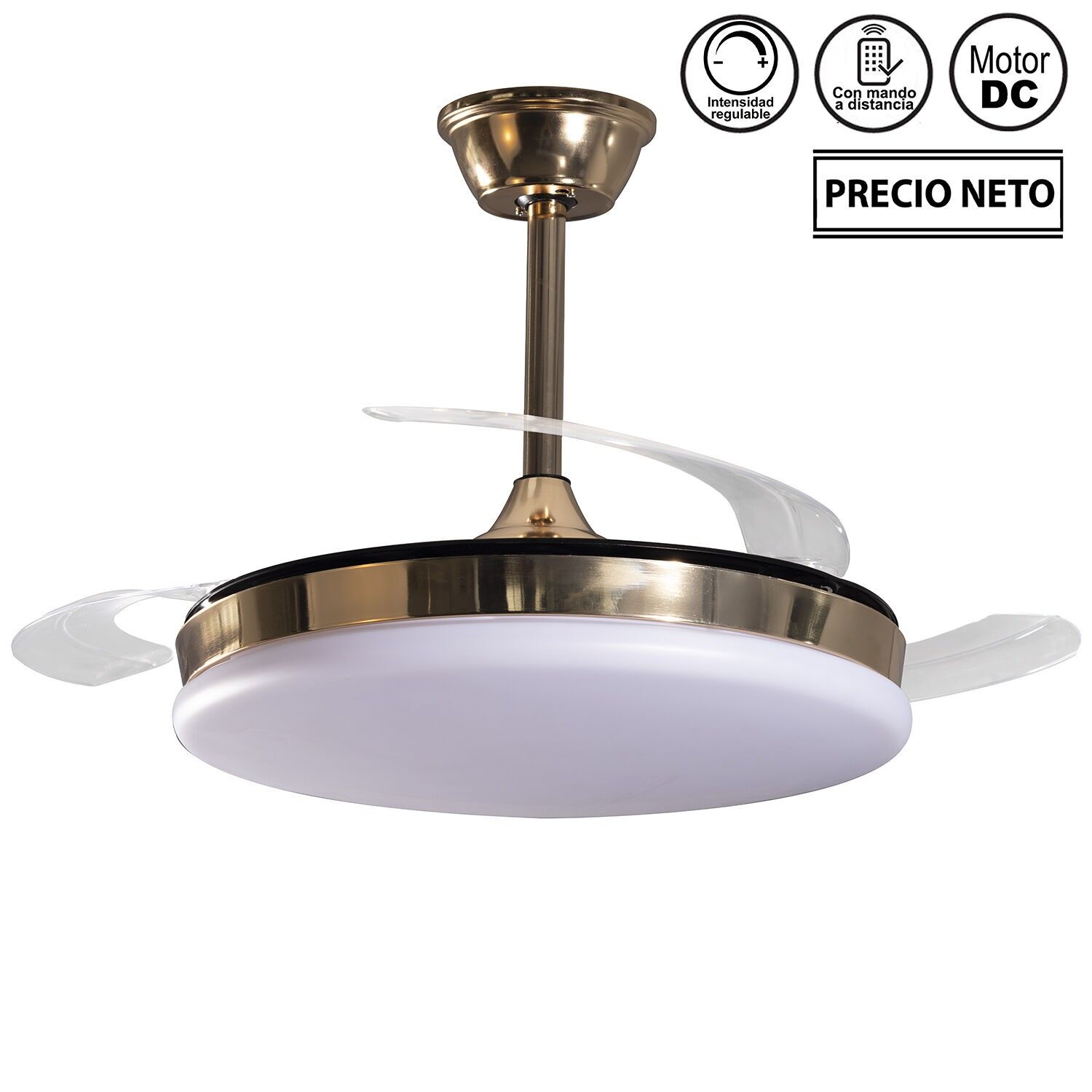 Deckenventilator mit Beleuchtung, 3 einziehbare Flügel, Gold, Nexus, 106 x 36–53 cm, Lampe: 45 cm, ST4667