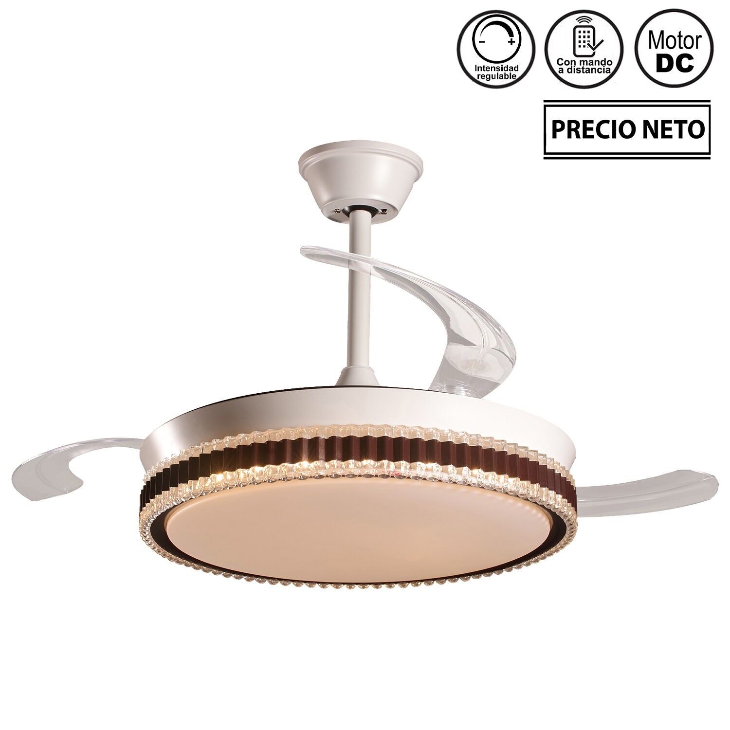 Deckenventilator mit Beleuchtung, 3 einziehbare Flügel, schlichtes Weiß, 106 x 36–53 cm, Lampe: 45 cm ST4668