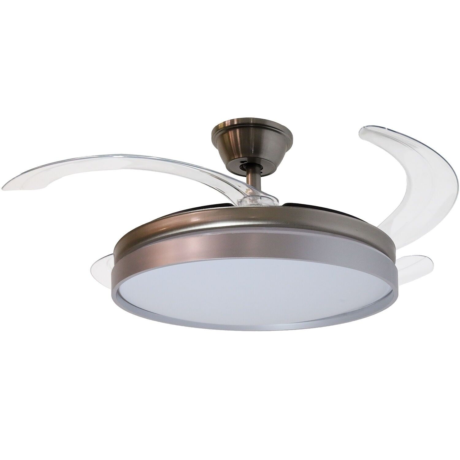 Zenith Deckenventilator mit Beleuchtung, 3 einziehbare Flügel, matt silber, 106 x 36–53 cm, Lampe: 45 cm ST4676