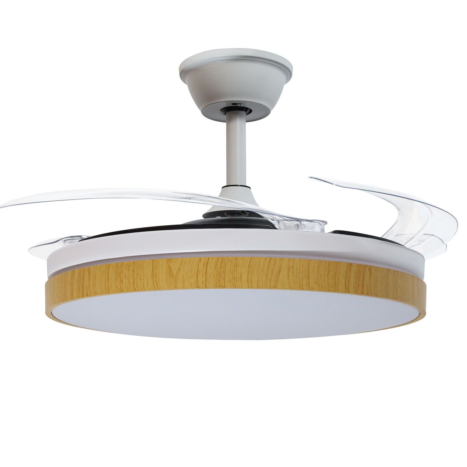 Deckenventilator mit Beleuchtung, 3 Flügel, einziehbar, weiß, Holz, Aeolus, 106 x 36–53 cm, Lampe: 45 cm, ST4678