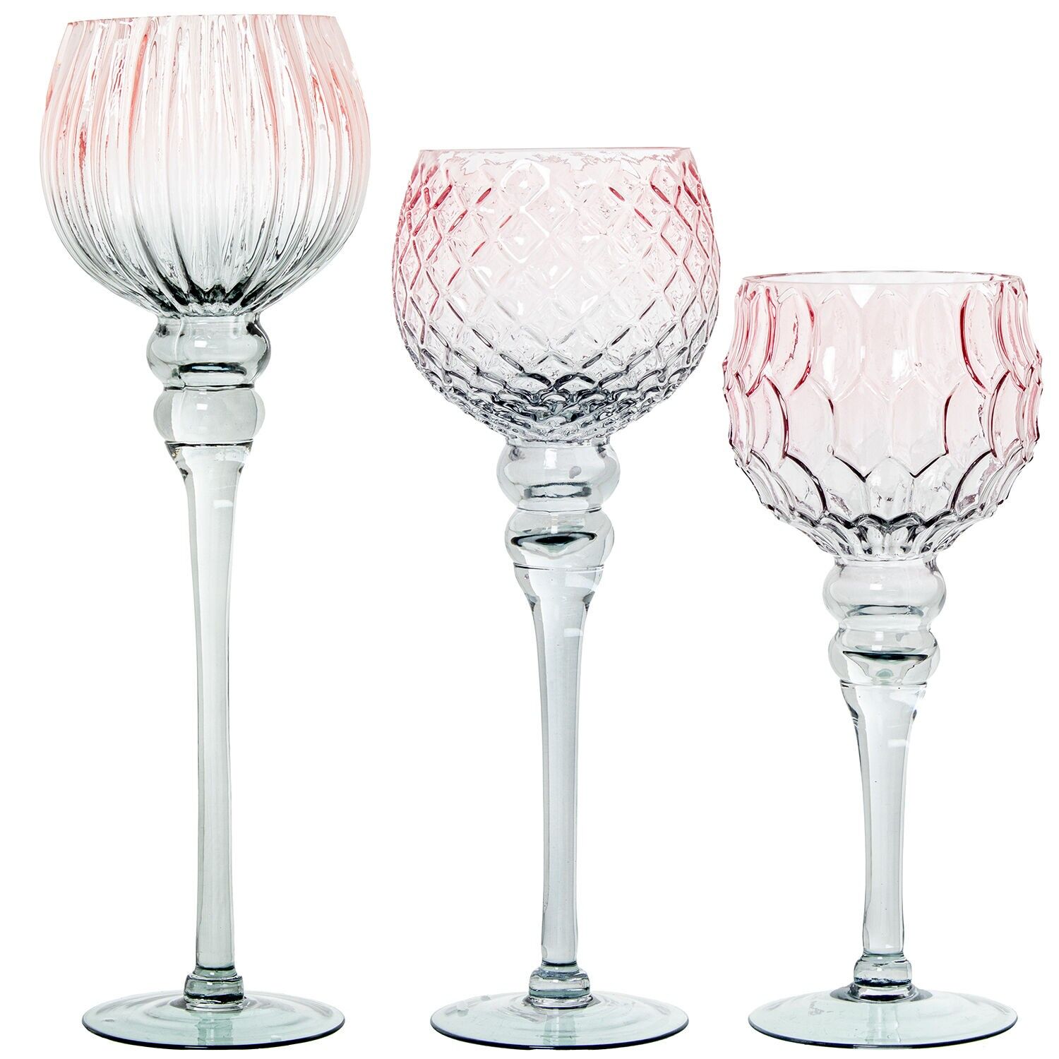 Set aus 3 dekorativen Kristallgläsern, rot, grau, 13x30, 13x35 und 13x40cm ST10659