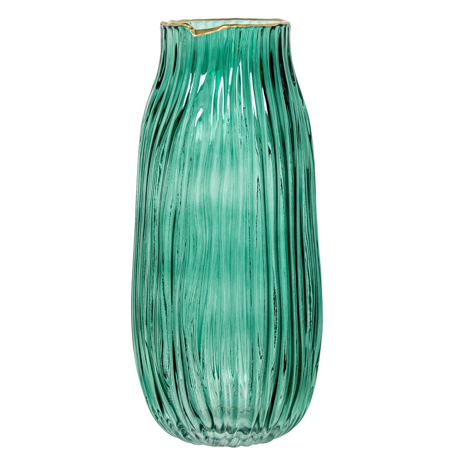 Grüne Glasvase mit Goldrand 15x31cm ST10671