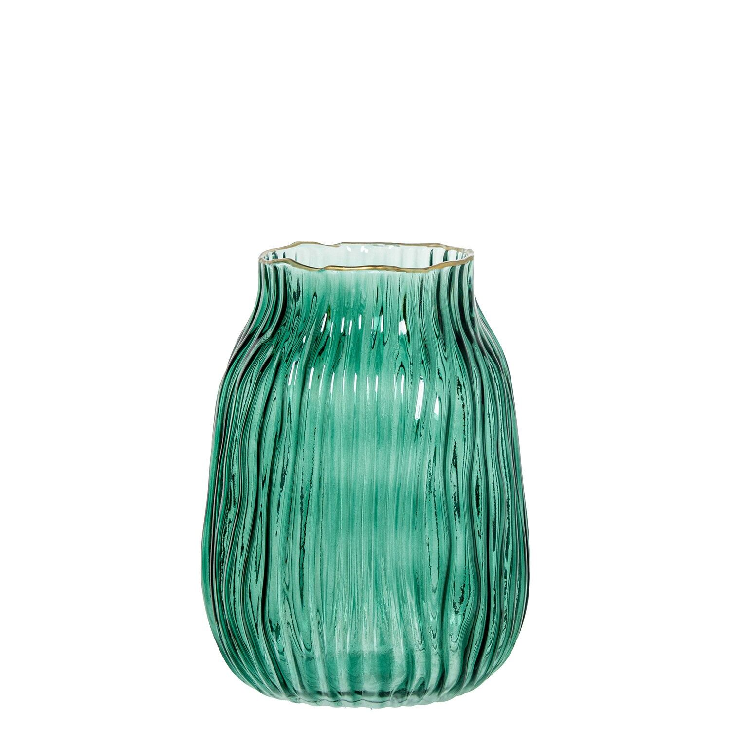 Grüne Glasvase mit Goldrand 16x20cm ST10672