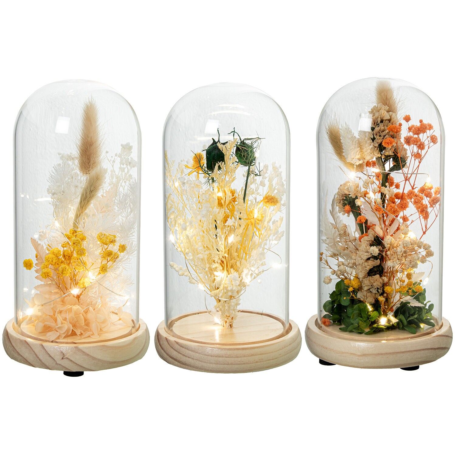 Glasurne mit Holzsockel und künstlichen Blumen mit Beleuchtung, sortiert, 12 x 22 cm, Batterien: 3 x AAA (nicht enthalten) ST10674