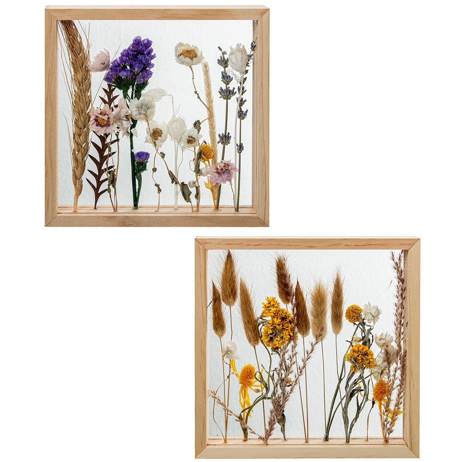 Holzrahmen, Acrylglas mit künstlichen Blumen, 2 verschiedene Modelle 17x17x3cm ST10682
