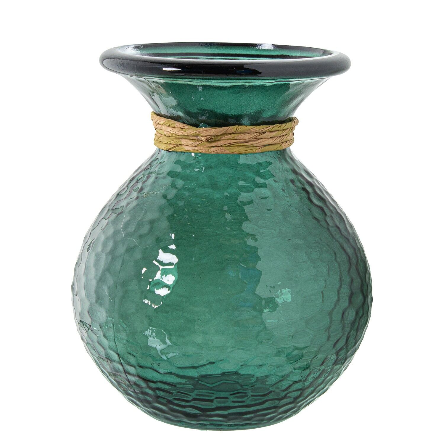 Vase aus Recyclingglas, 25 cm, blau mit Binsenmuster, 19 x 25 cm, ST11124