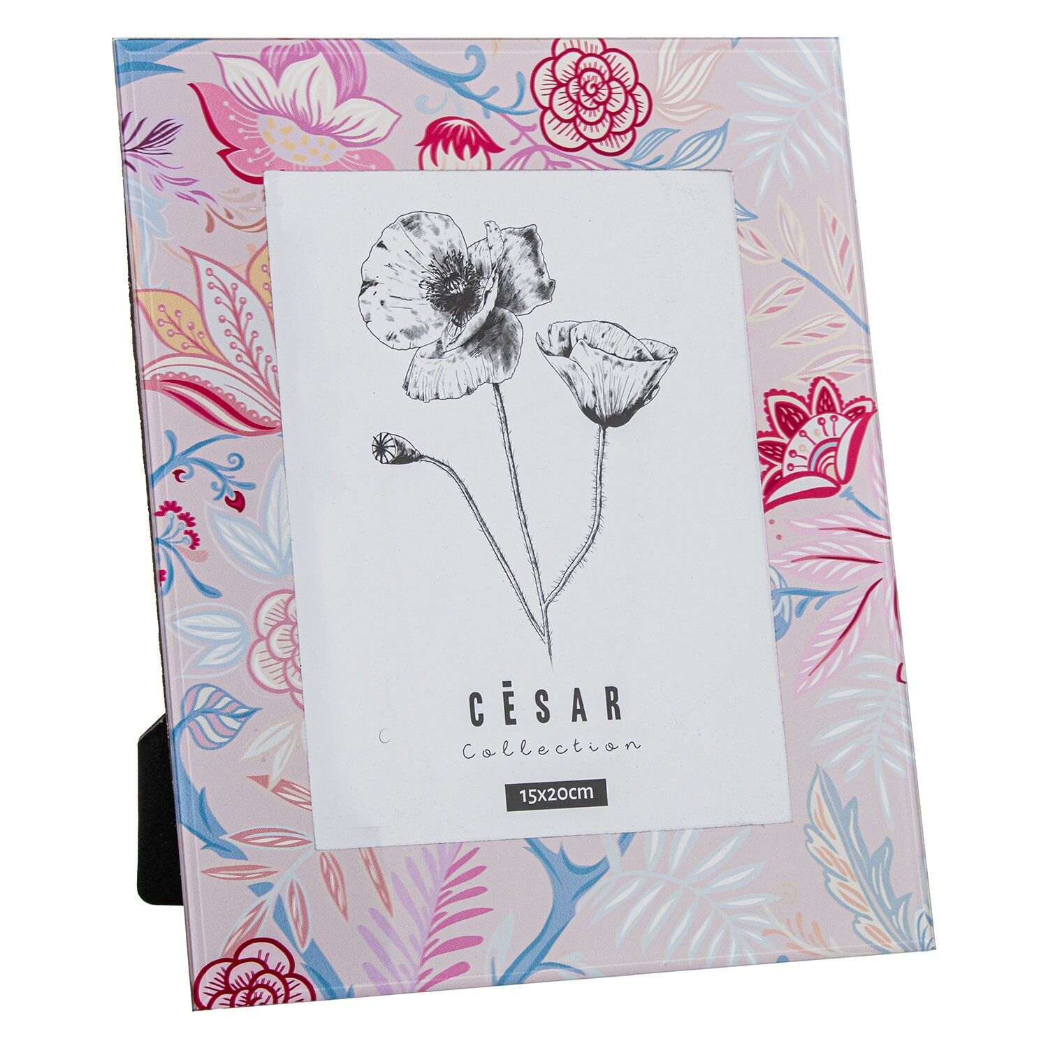 Glasfotorahmen 15x20cm rosa Blumen, Außenmaße: 23x1x28cm ST12594
