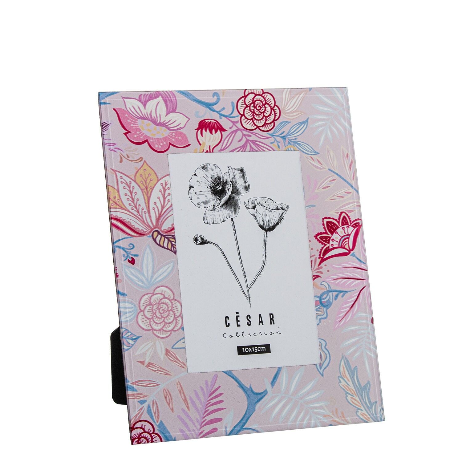 Glasfotorahmen 10x15cm rosa Blumen, Außenmaße: 18x1x23cm ST12593