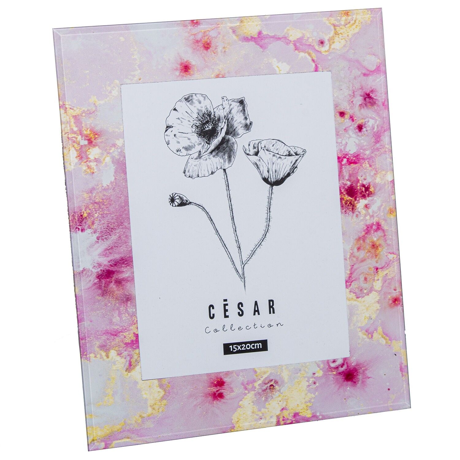 Glasfotorahmen 15x20cm Blumen, Außenmaße: 23x1x28cm ST12598