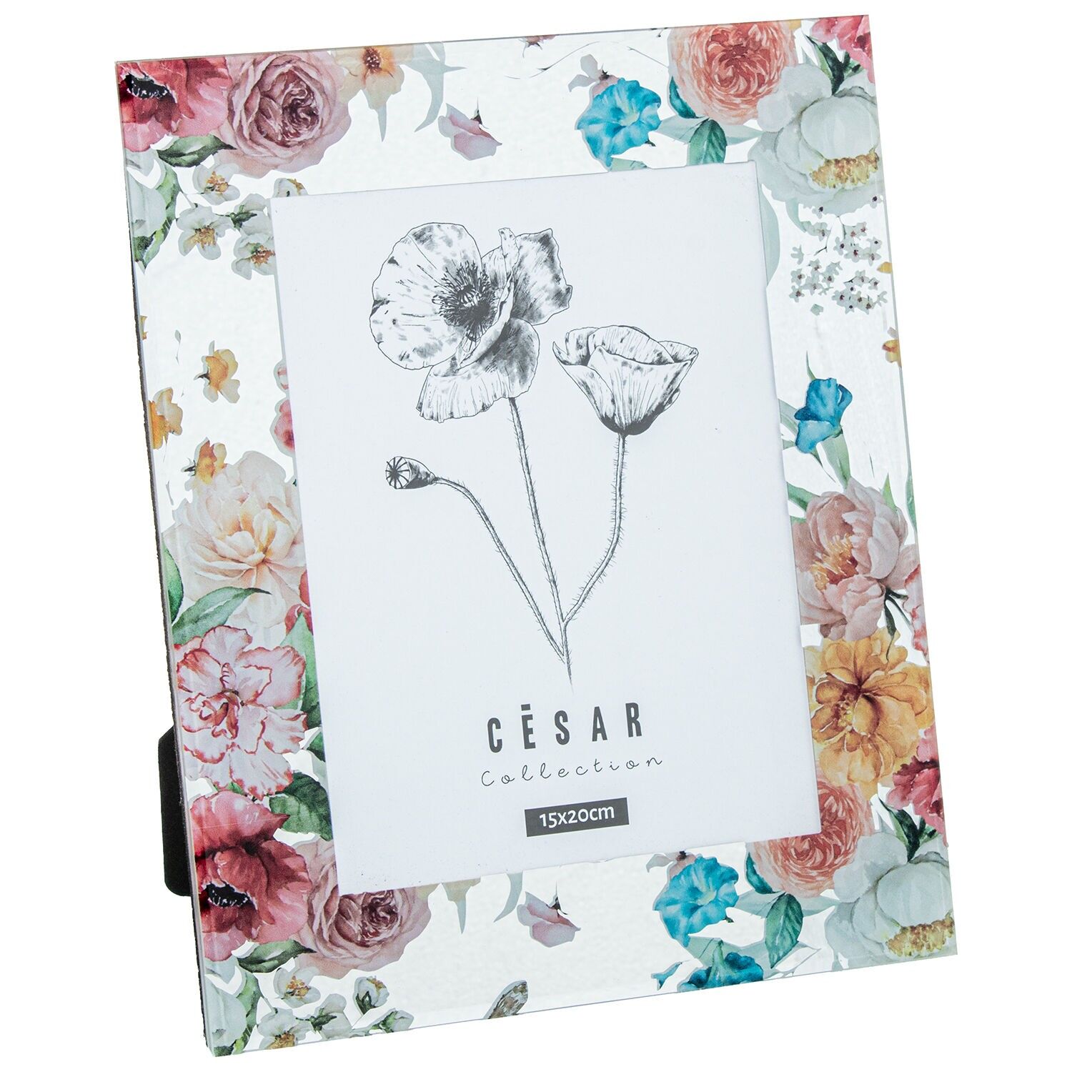 Glasfotorahmen 15x20cm Blumen, Außenmaße: 23x1x28cm ST12608