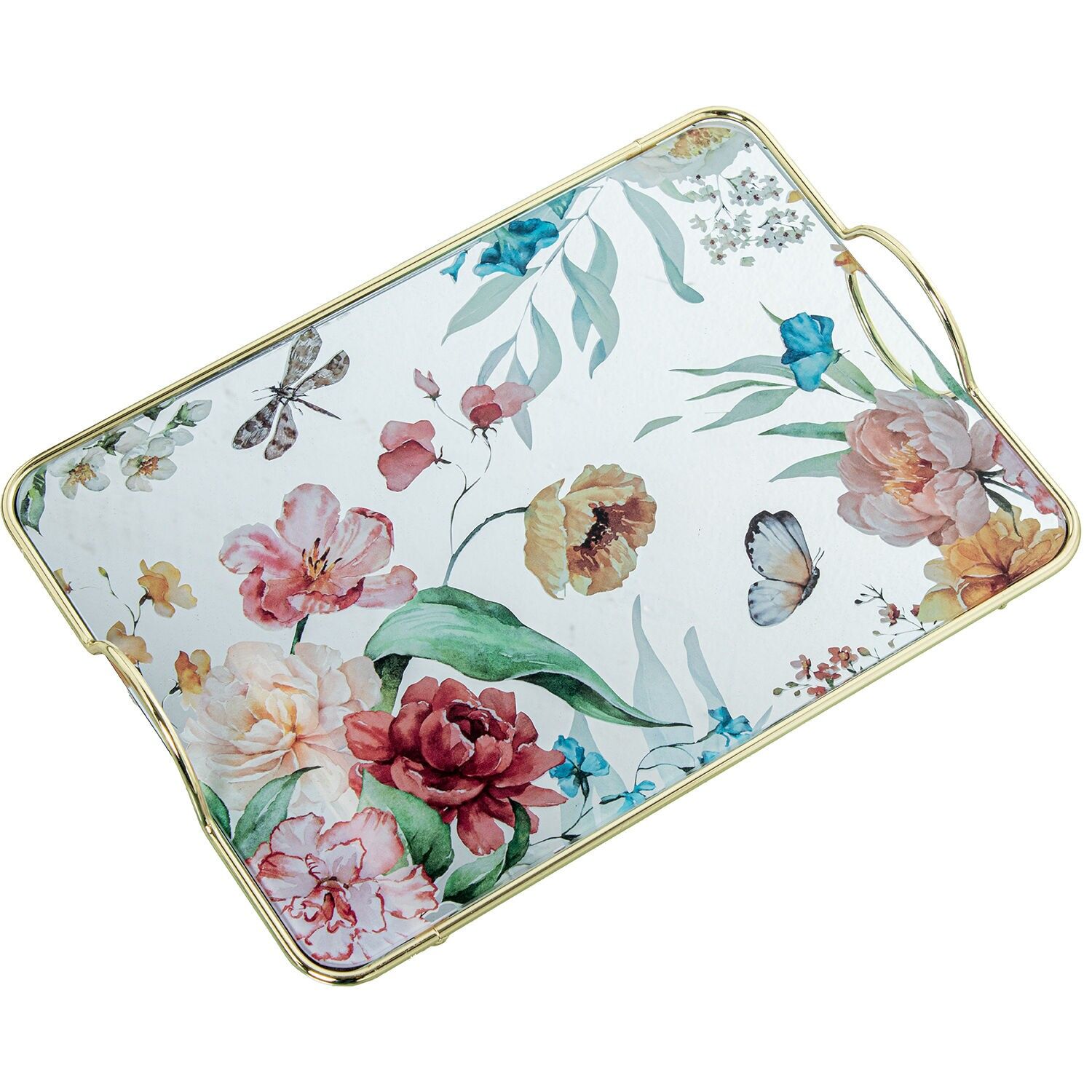 Metalltablett, Glasblumen 35x20x5cm ST12609