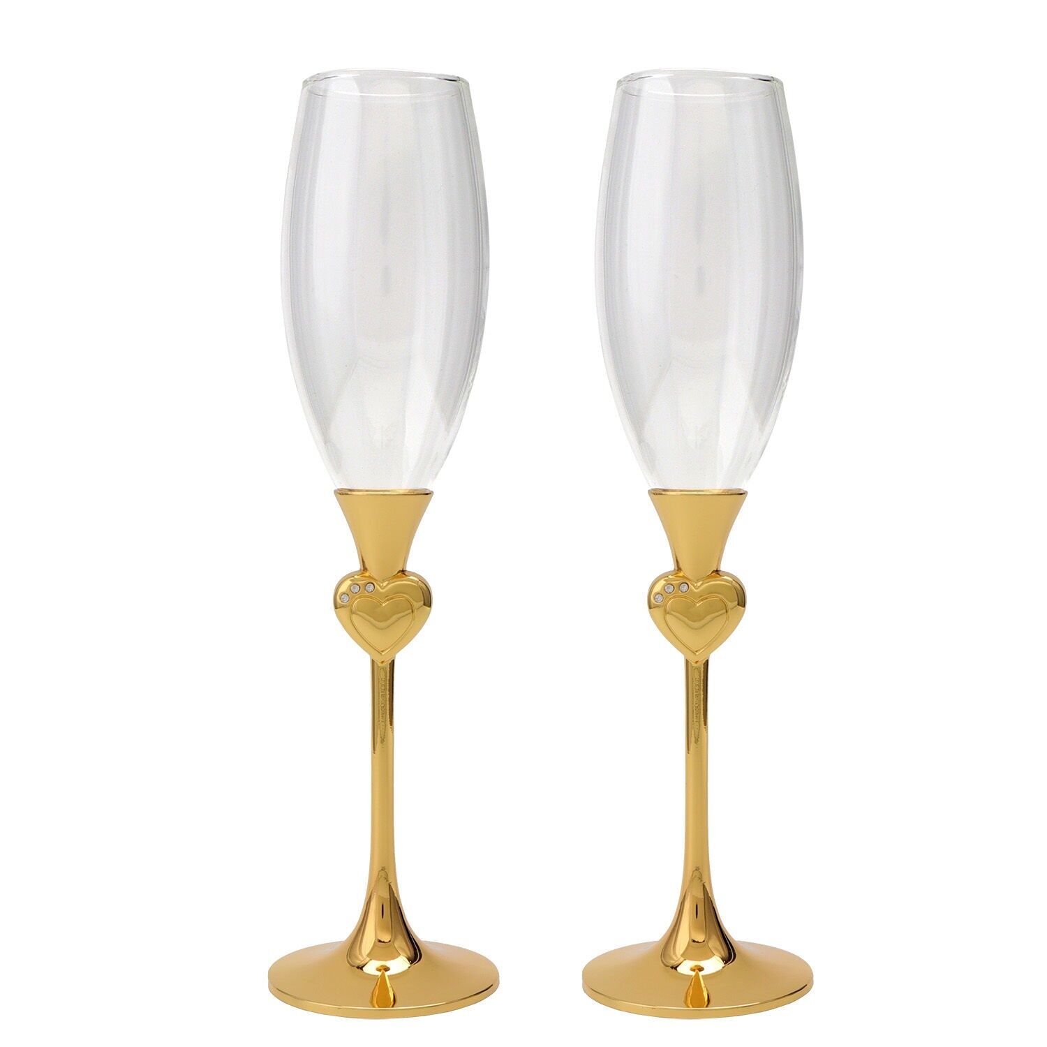 Set 2 copas cava con pie metal dorado corazon 7x26, 5cm ST16229
