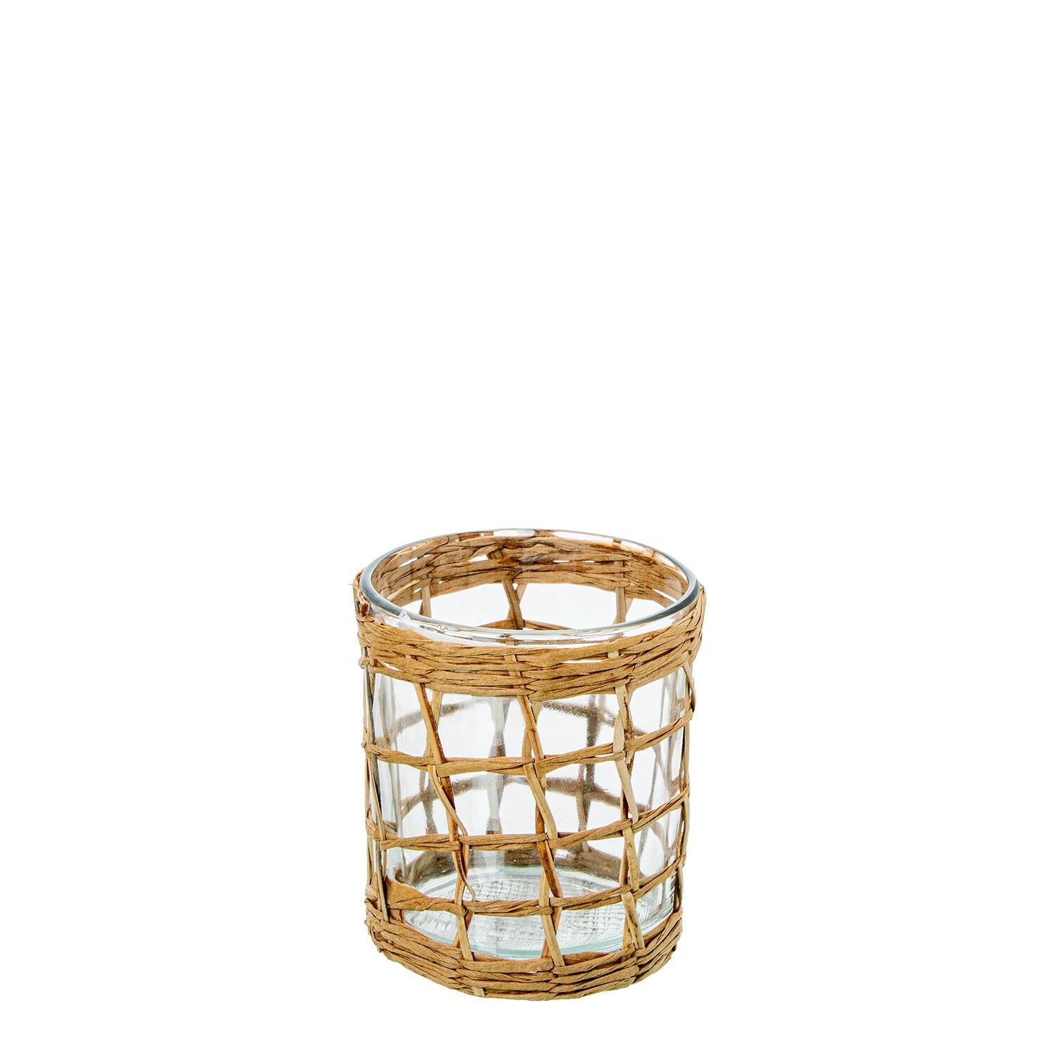 Glaskerzenhalter mit Weidengeflecht 8x9cm ST16645