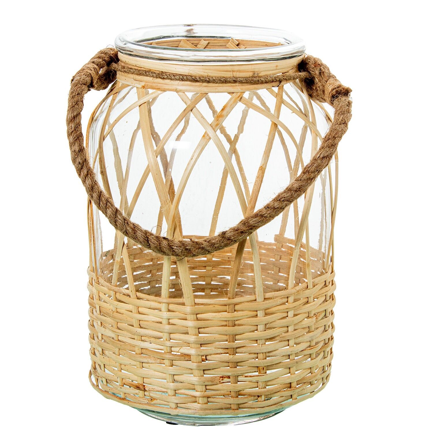 Kerzenhalter aus Glas und Weide mit Seilgriff, 21 x 30 cm ST16642