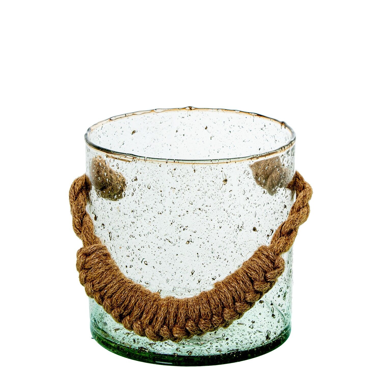 Glaskerzenhalter mit Seilgriff 15x15cm ST16658